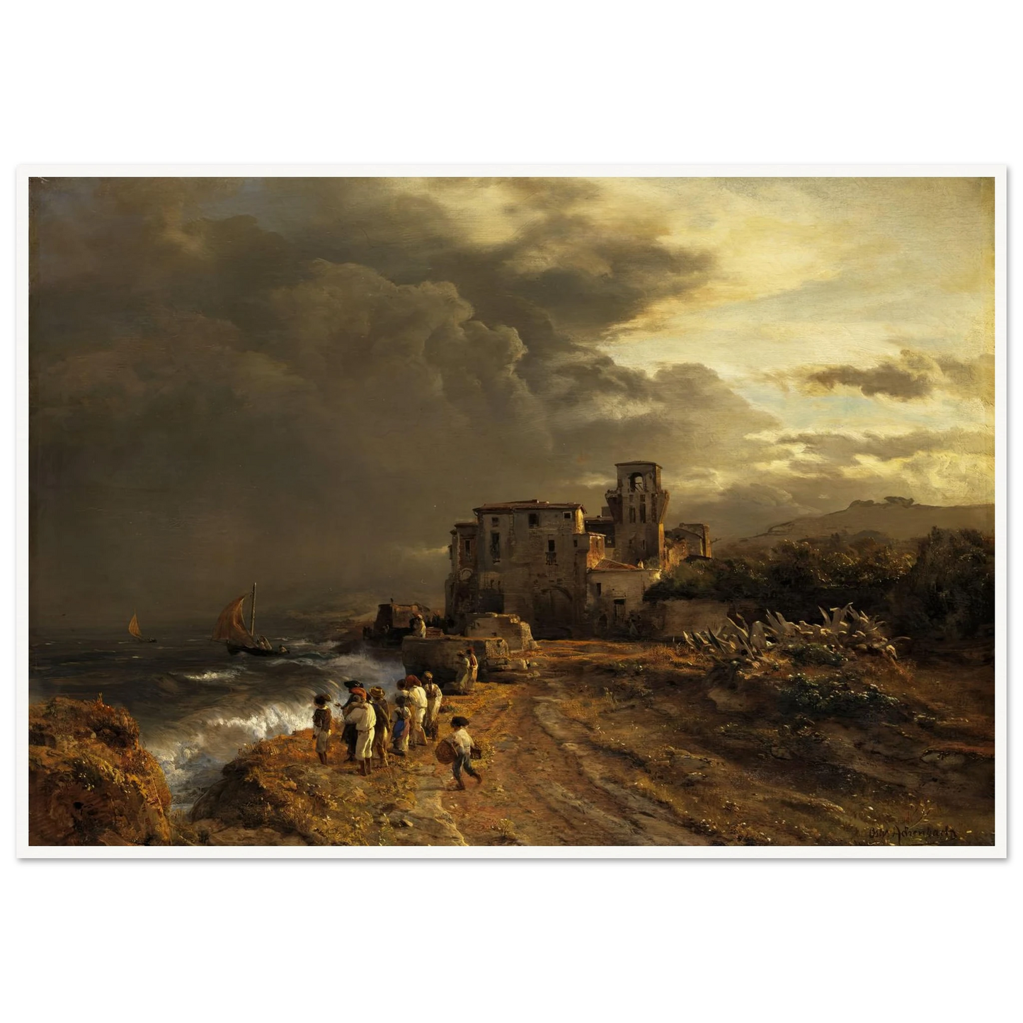 Abziehender Sturm an der italienischen Küste Art Print | Oswald Achenbach-Quipham Collections
