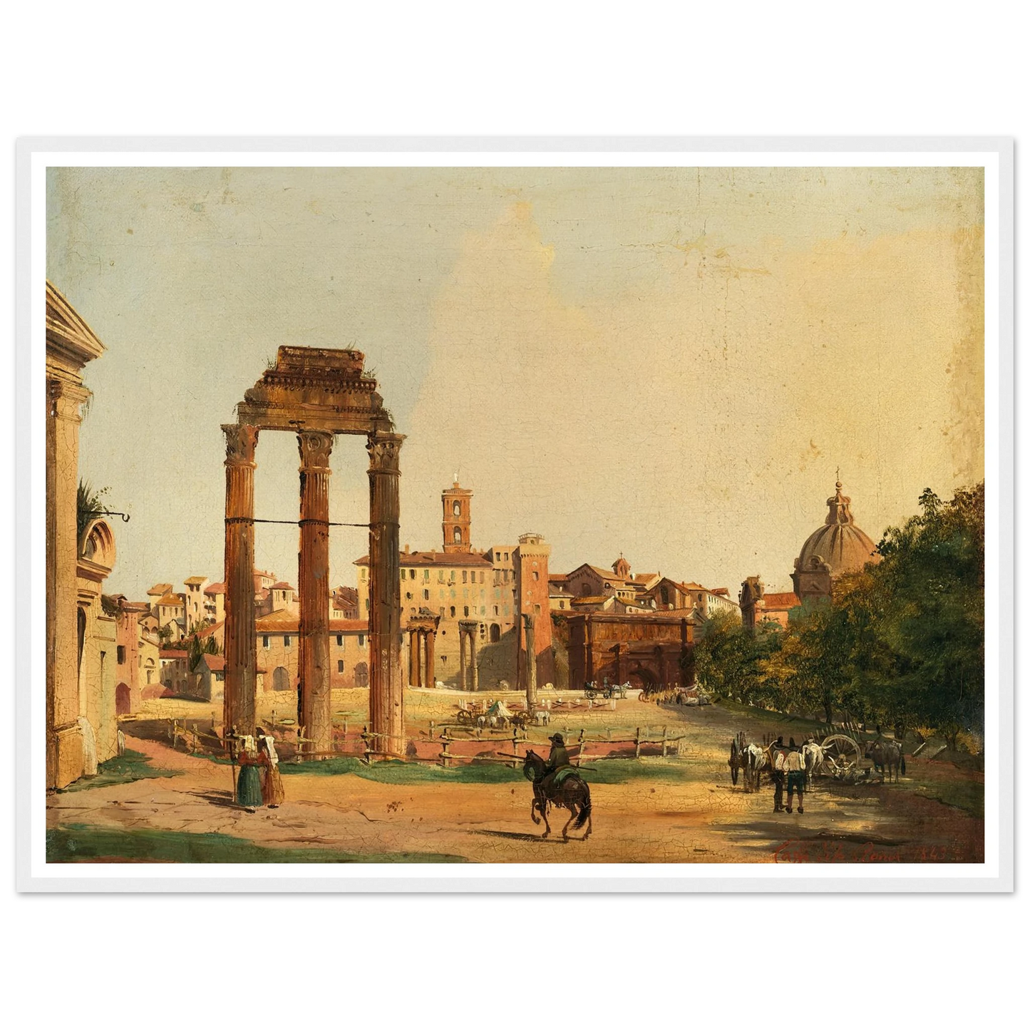 Rome, a View of the Roman Forum with the Temple of Castor and Pollux (1843) Art Print | Ippolito Caffi-Quipham Collections