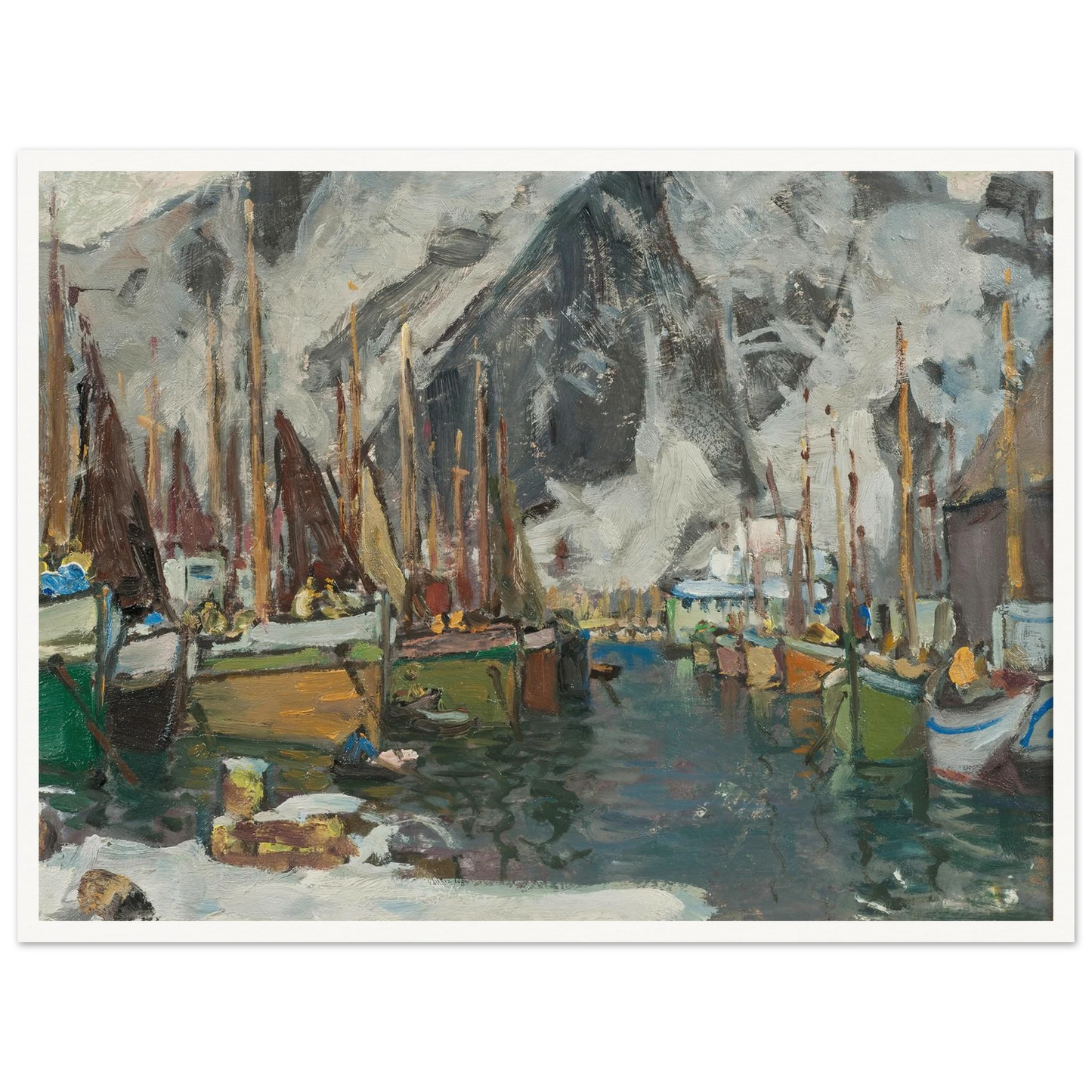 Among the Fishing Boats in Svolvaer. Study from Lofoten (1934) Art Print | Anna Boberg-Quipham Collections