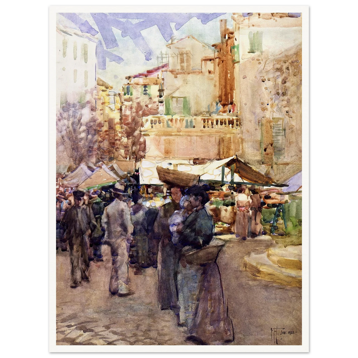 The market place, San Remo, Italy (1902) Art Print | Frances Hodgkins-Quipham Collections