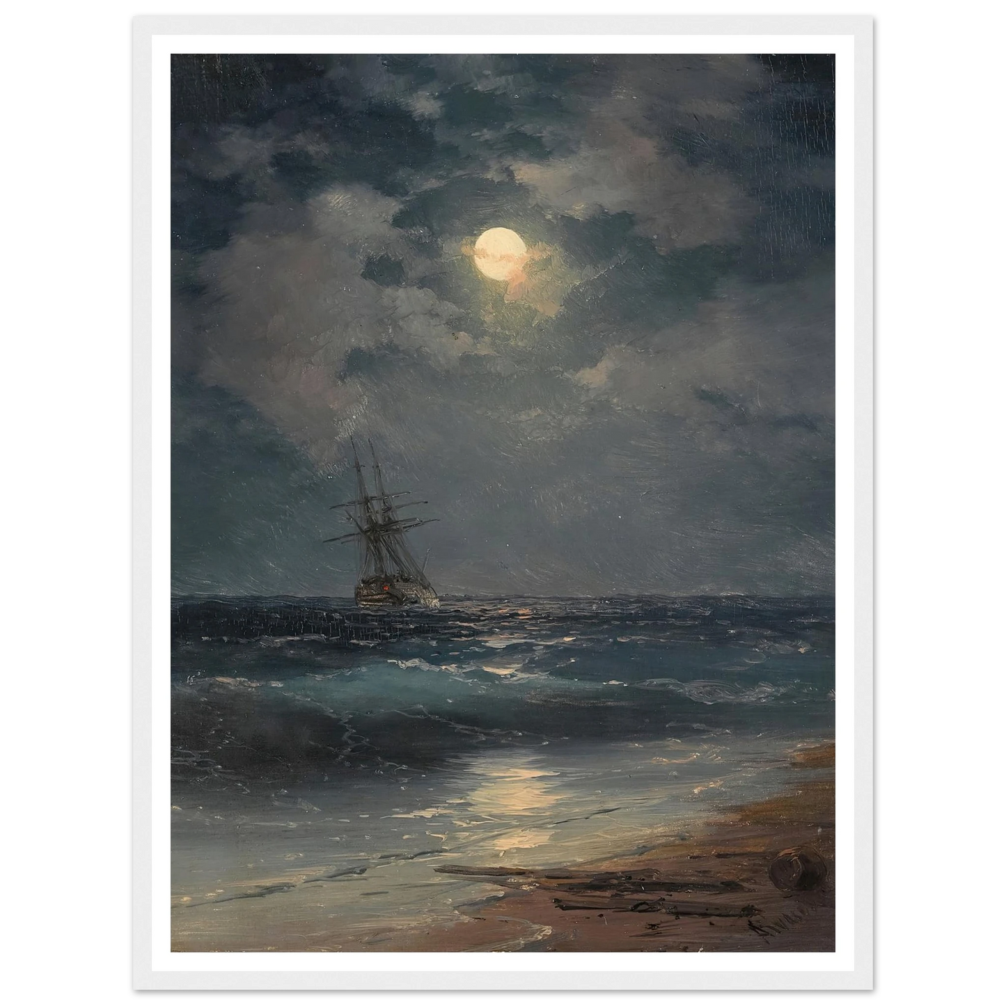 Ship by Moonlight Art Print | Ivan Konstantinovich Aivazovsky-Quipham Collections