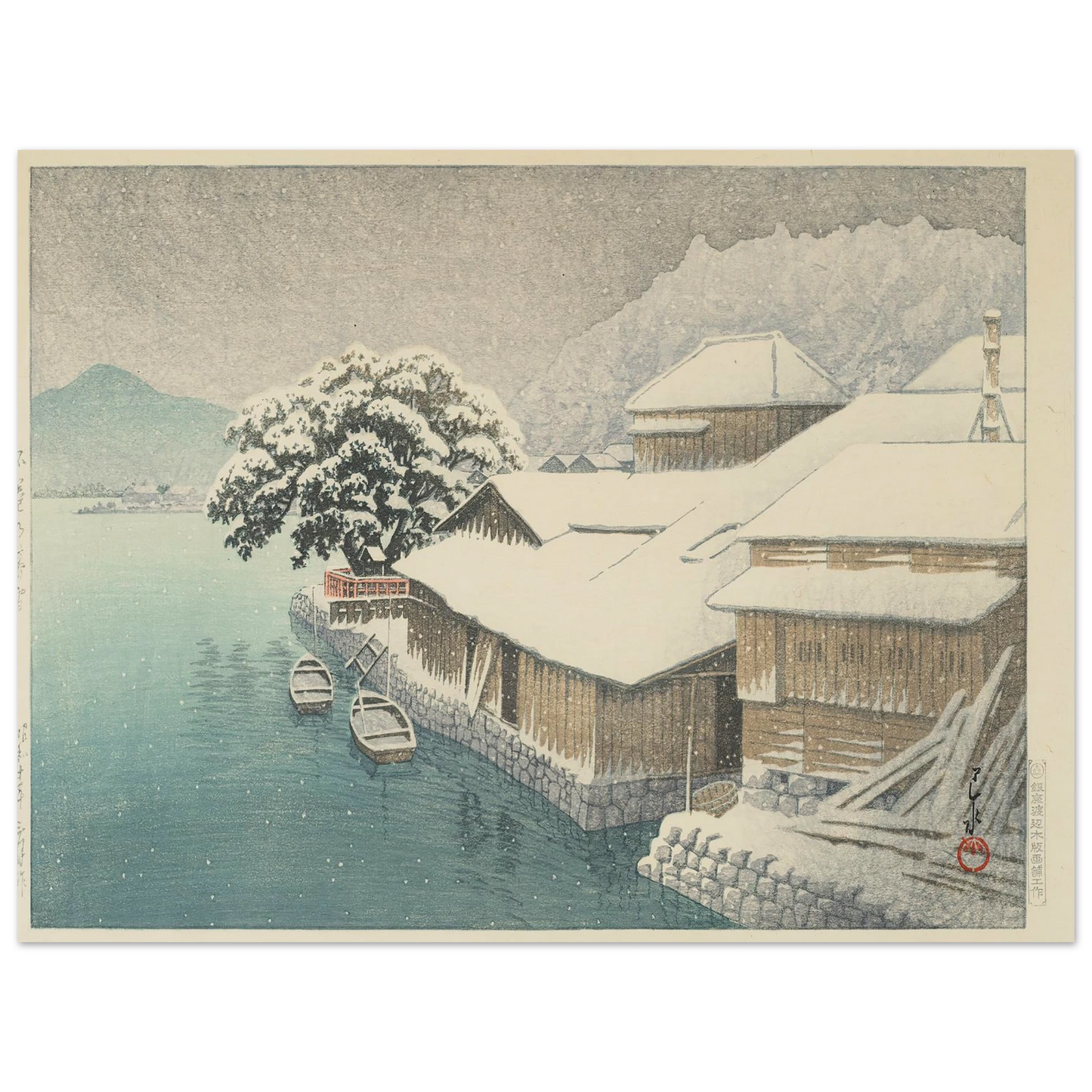 Ishinomaki no bosetsu (Evening Snow at Ishinomaki) (1935) Art Print | Kawase Hasui-Quipham Collections