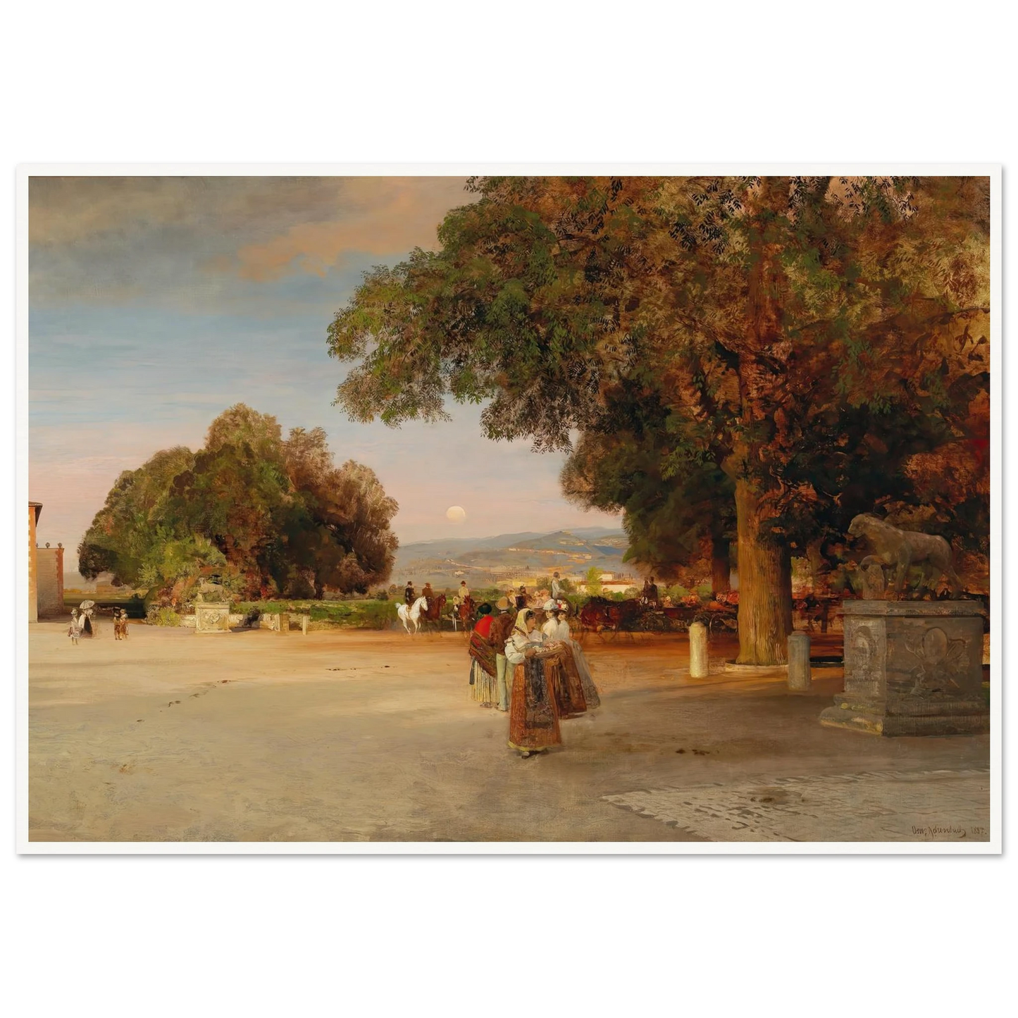 Scene at dusk on the terrace of Villa Grazioli in Grottaferrata Art Print | Oswald Achenbach-Quipham Collections