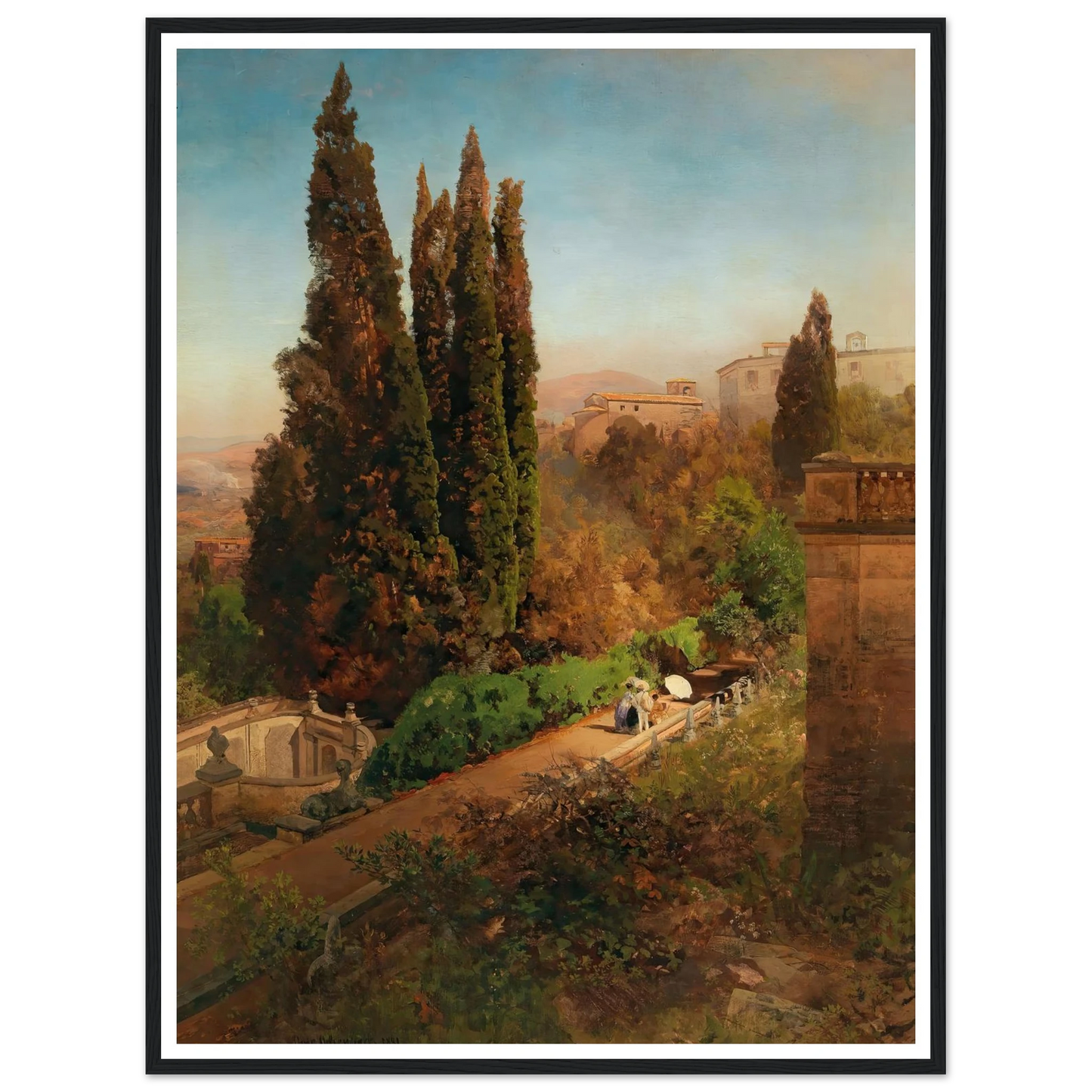 A view of the garden of Villa d’Este in Tivoli, near Rome Art Print | Oswald Achenbach-Quipham Collections