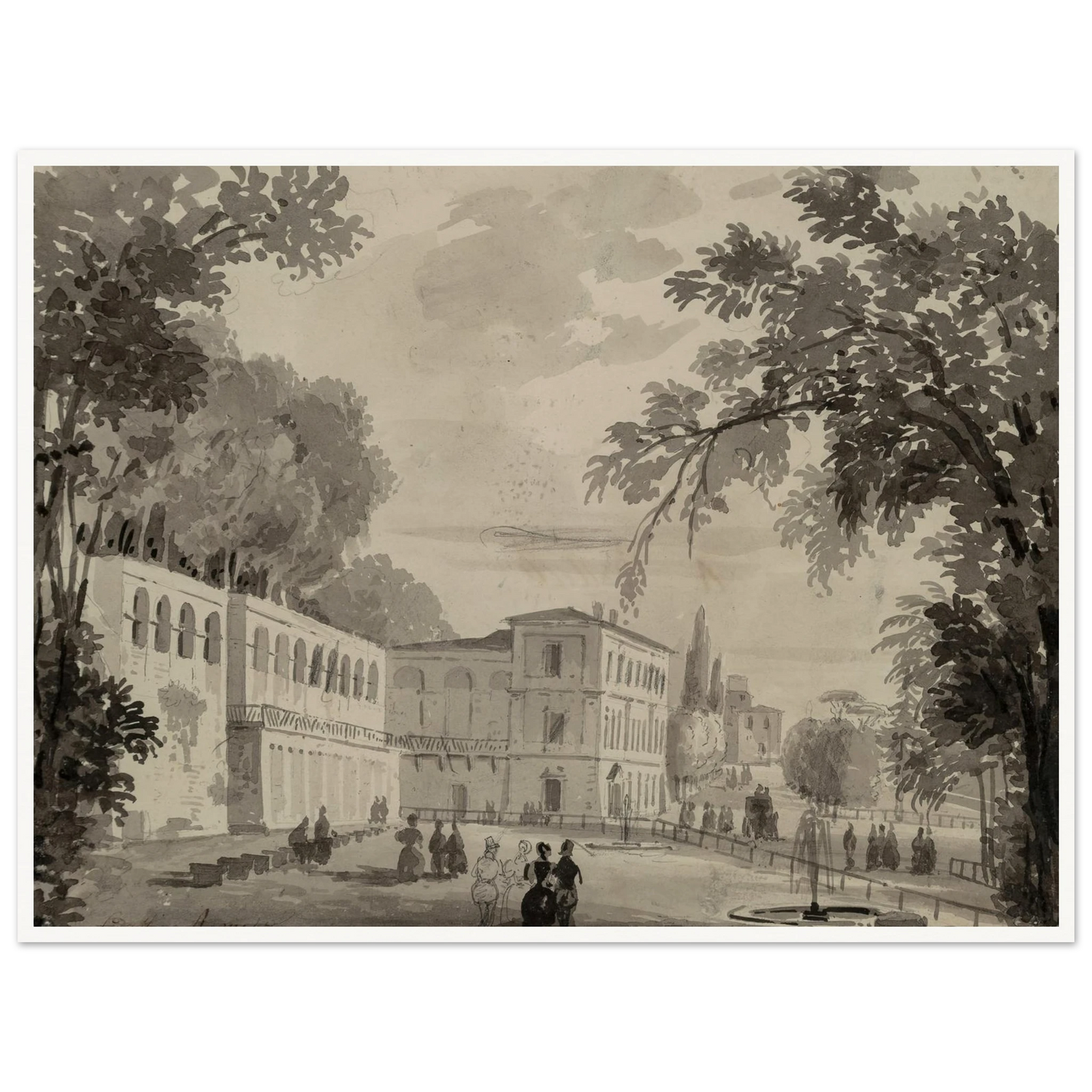 Veduta of the Aqueduct and Aranciera of the Villa Borghese, Rome Art Print | Ippolito Caffi-Quipham Collections