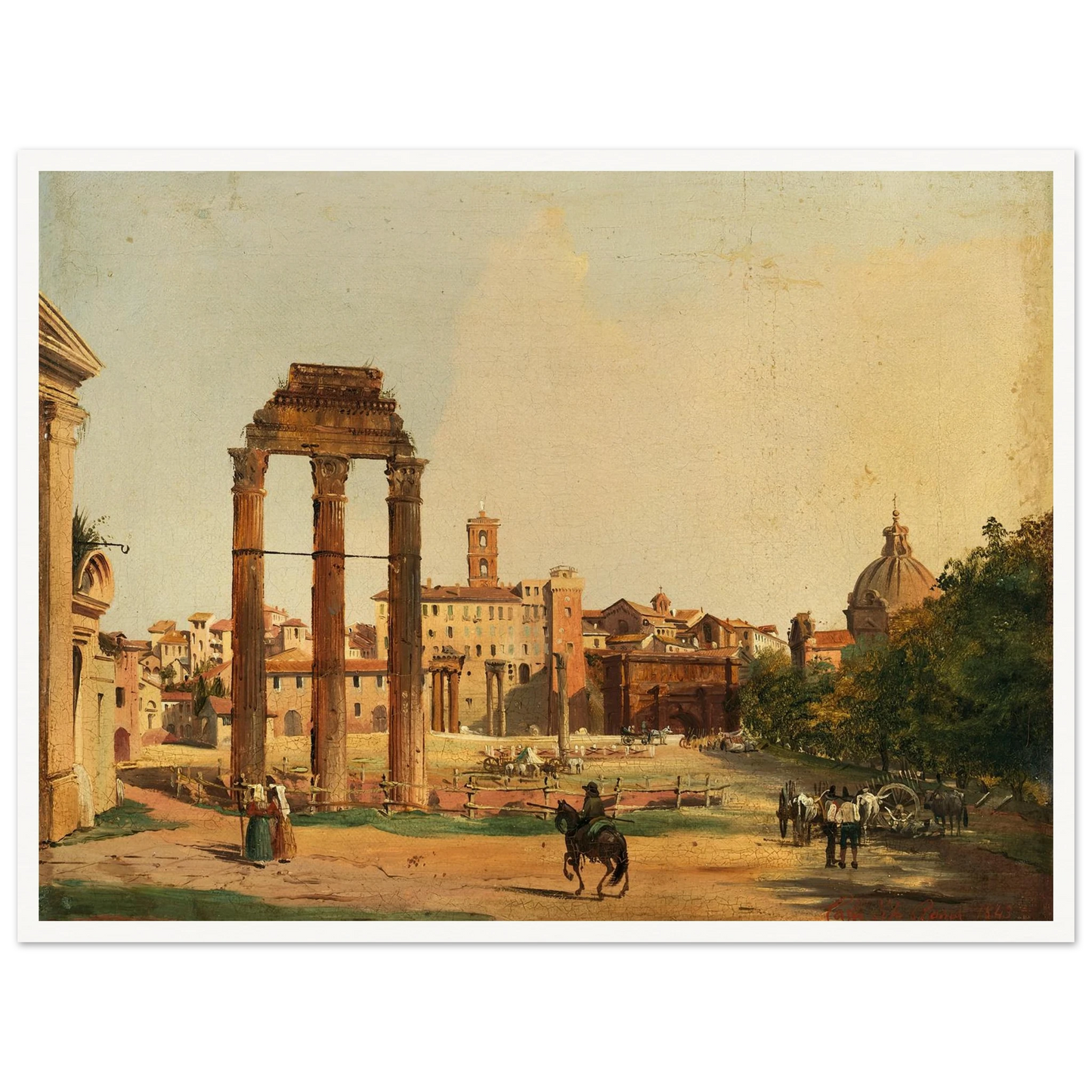 Rome, a View of the Roman Forum with the Temple of Castor and Pollux (1843) Art Print | Ippolito Caffi-Quipham Collections