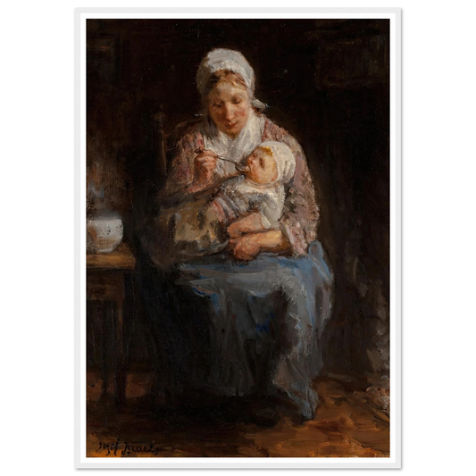 Sollicitude maternelle (Maternal solicitude) Art Print | Jozef Israels - Framed Poster - 30x40 cm / 12x16″ - Black frame