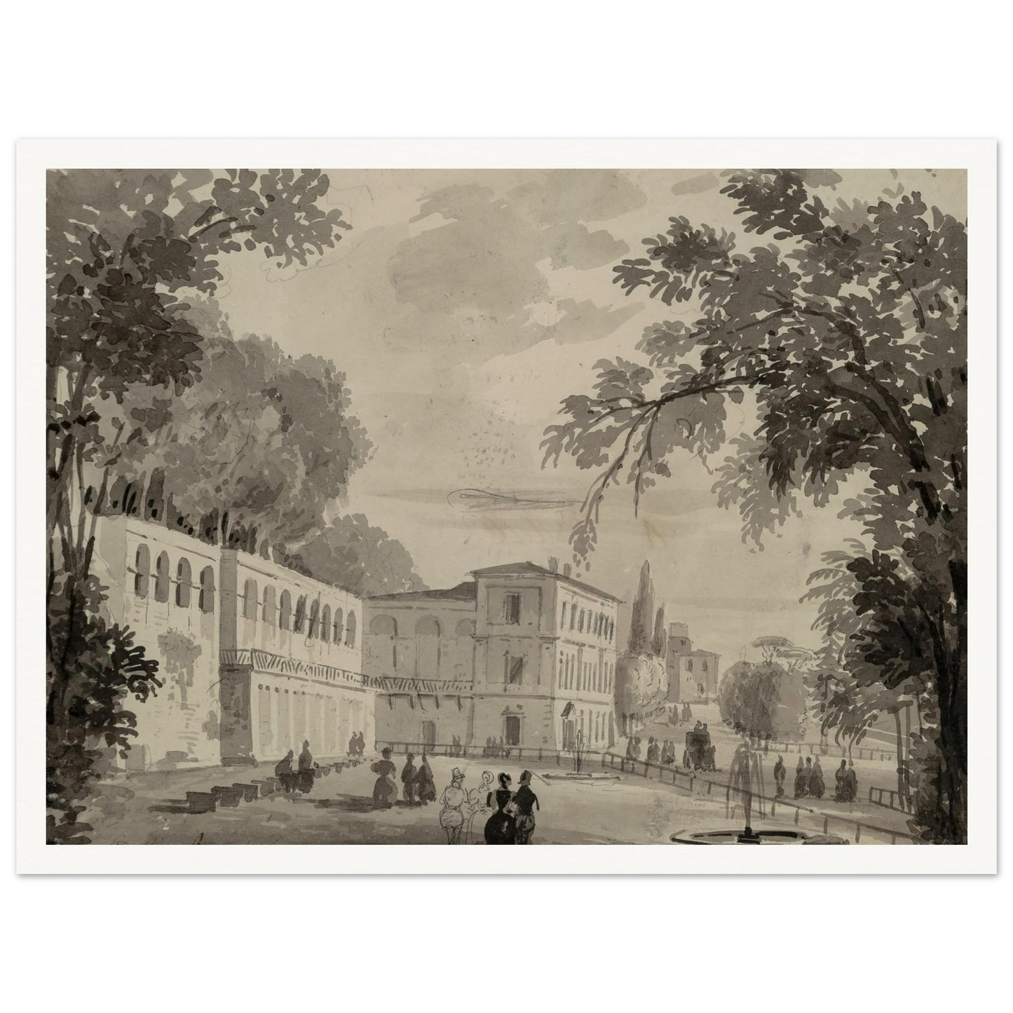 Veduta of the Aqueduct and Aranciera of the Villa Borghese, Rome Art Print | Ippolito Caffi-Quipham Collections