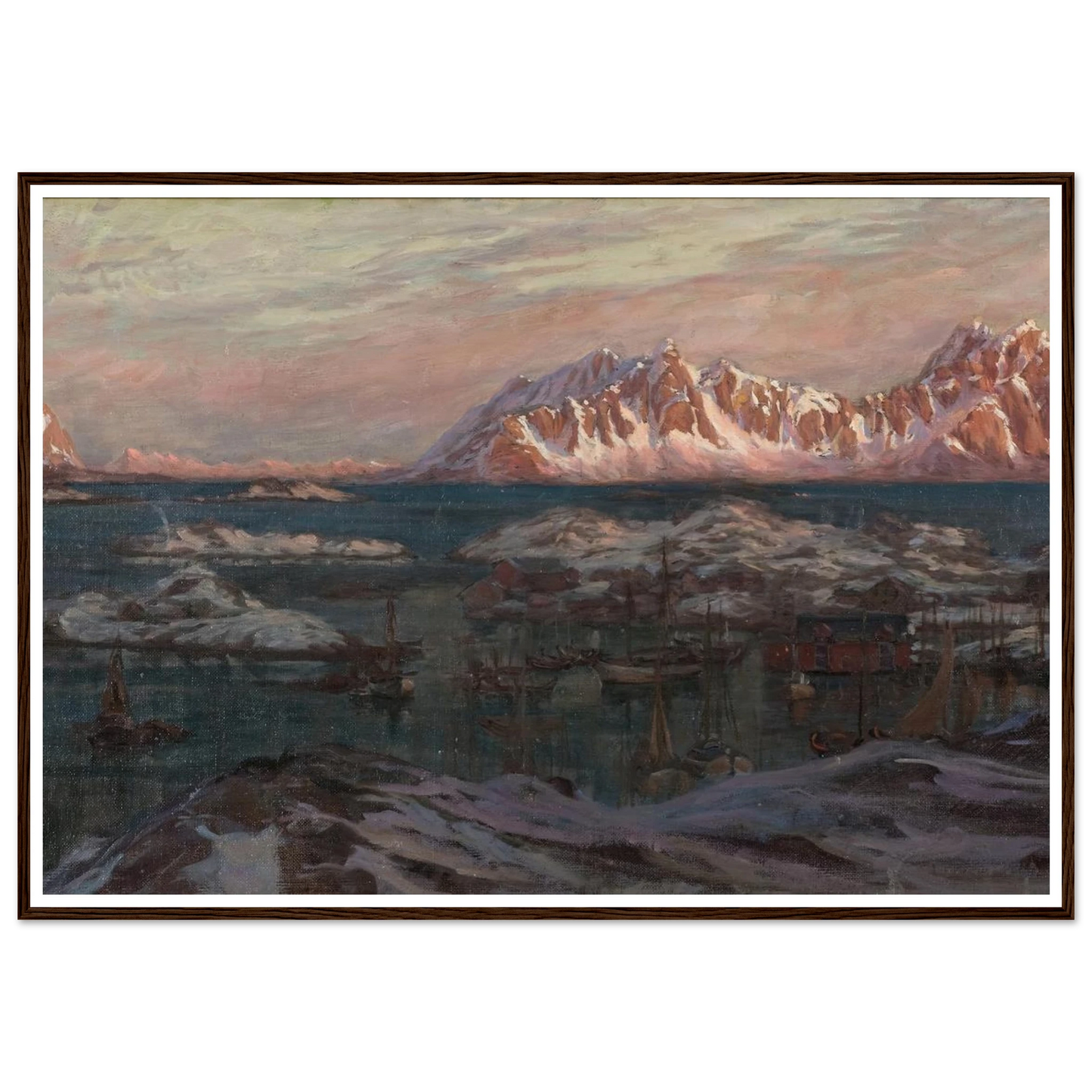 Fishing Harbour with Sunlit Mountains. Study from North Norway Art Print | Anna Boberg-Quipham Collections