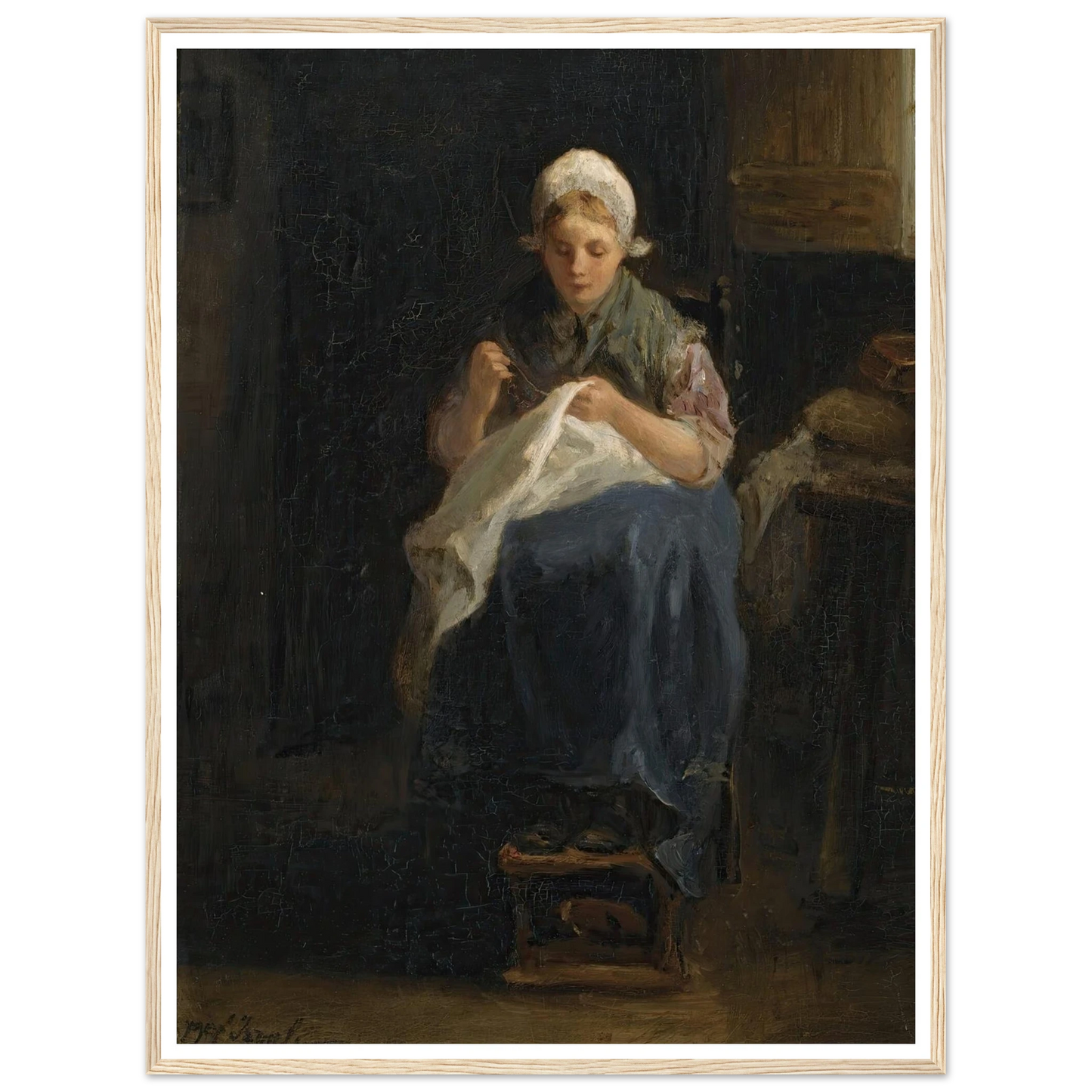 A peasant girl sewing Art Print | Jozef Israels-Quipham Collections