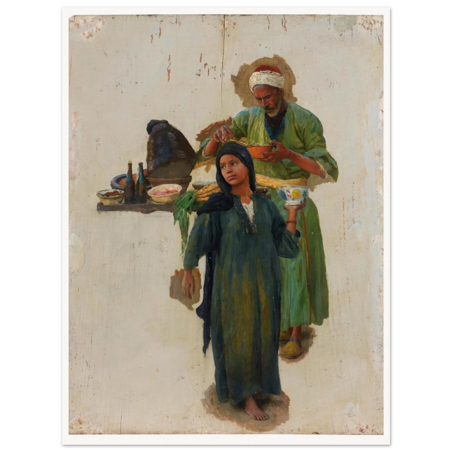 Study Of A Man And A Girl Holding A Bowl Art Print | Ludwig Deutsch-Quipham Collections