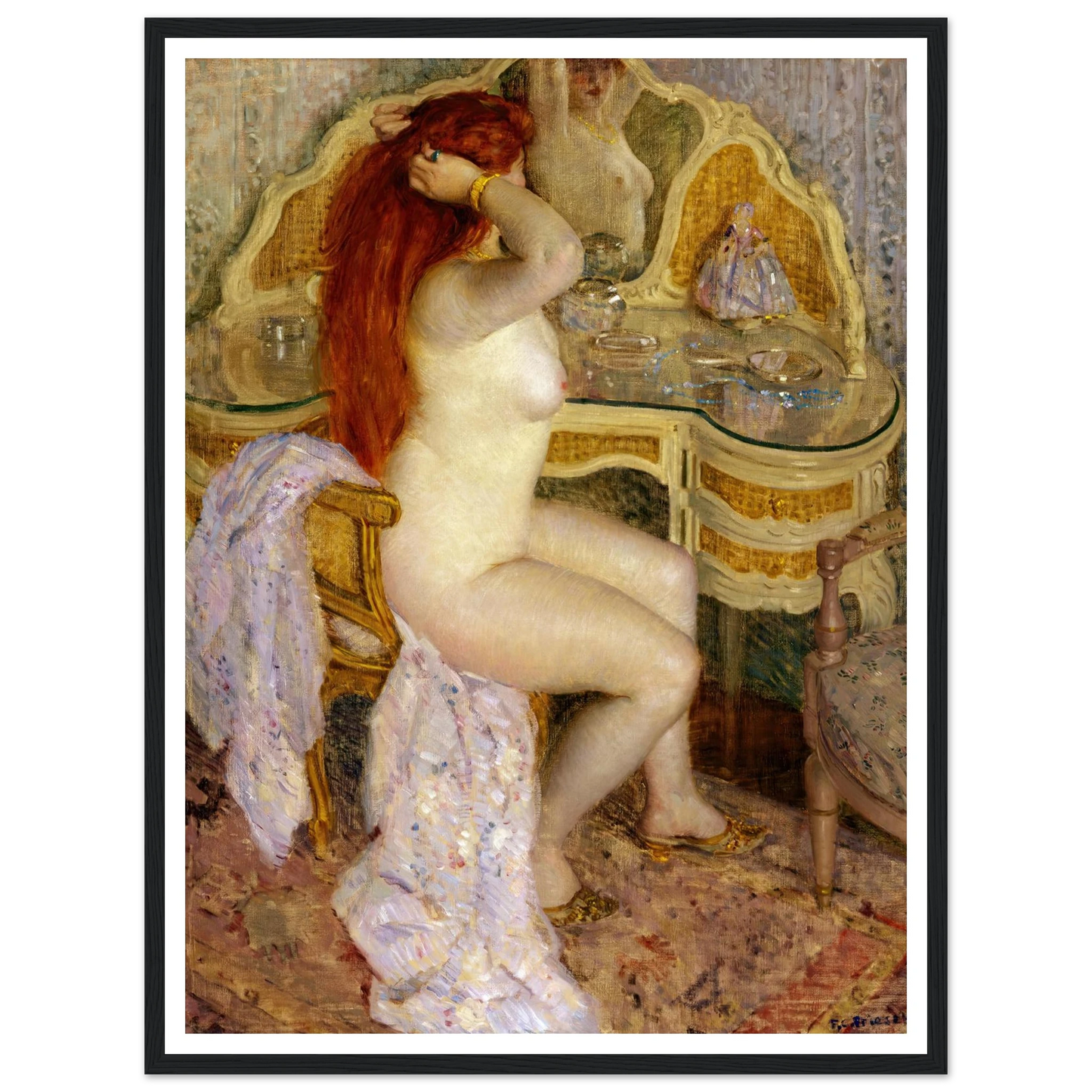 Nude Seated at Her Dressing Table (1909) Art Print | Frederick Carl Frieseke-Quipham Collections
