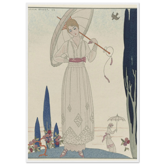 Le cyprès et la rose ; Robe d’été de Doeuillet (1914) Art Print | George Barbier-Quipham Collections