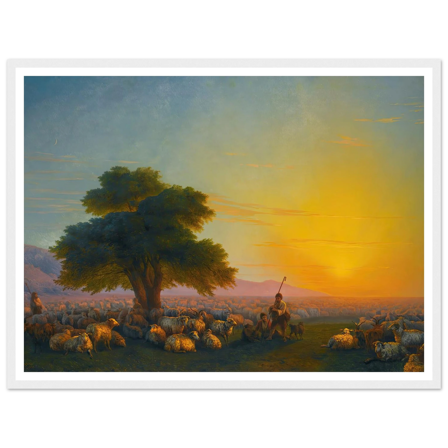 Shepherds With Their Flock At Sunset (1859) Art Print | Ivan Konstantinovich Aivazovsky-Quipham Collections