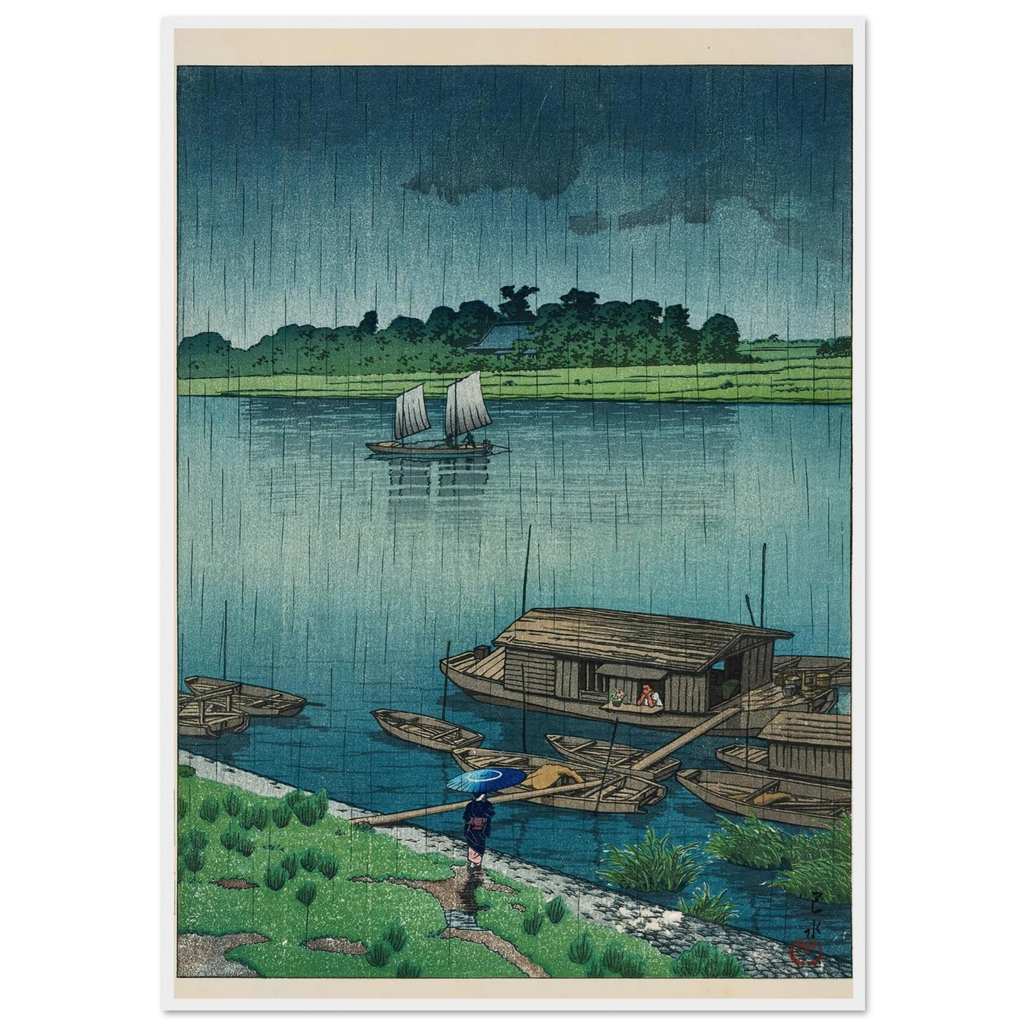 Samidare (Arakawa) (Early summer rain at Arakawa) (1932) Art Print | Kawase Hasui-Quipham Collections