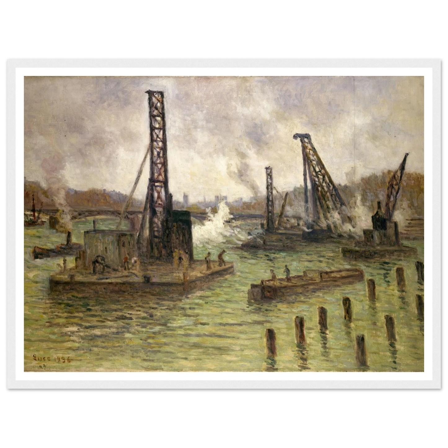 Travaux sur la Seine, au pont des Saints-Pères (1936) Art Print | Maximilien Luce-Quipham Collections