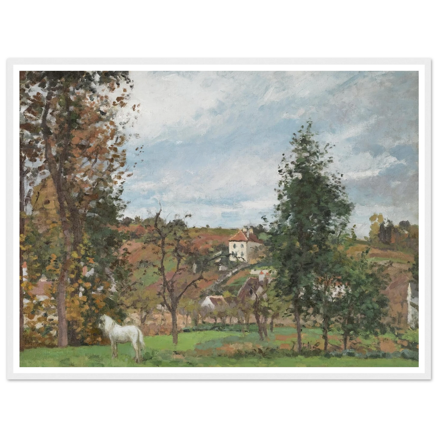 Paysage Avec Cheval Blanc Dans Un Pré, L’hermitage, Pontoise (1872) Art Print | Camille Pissarro-Quipham Collections