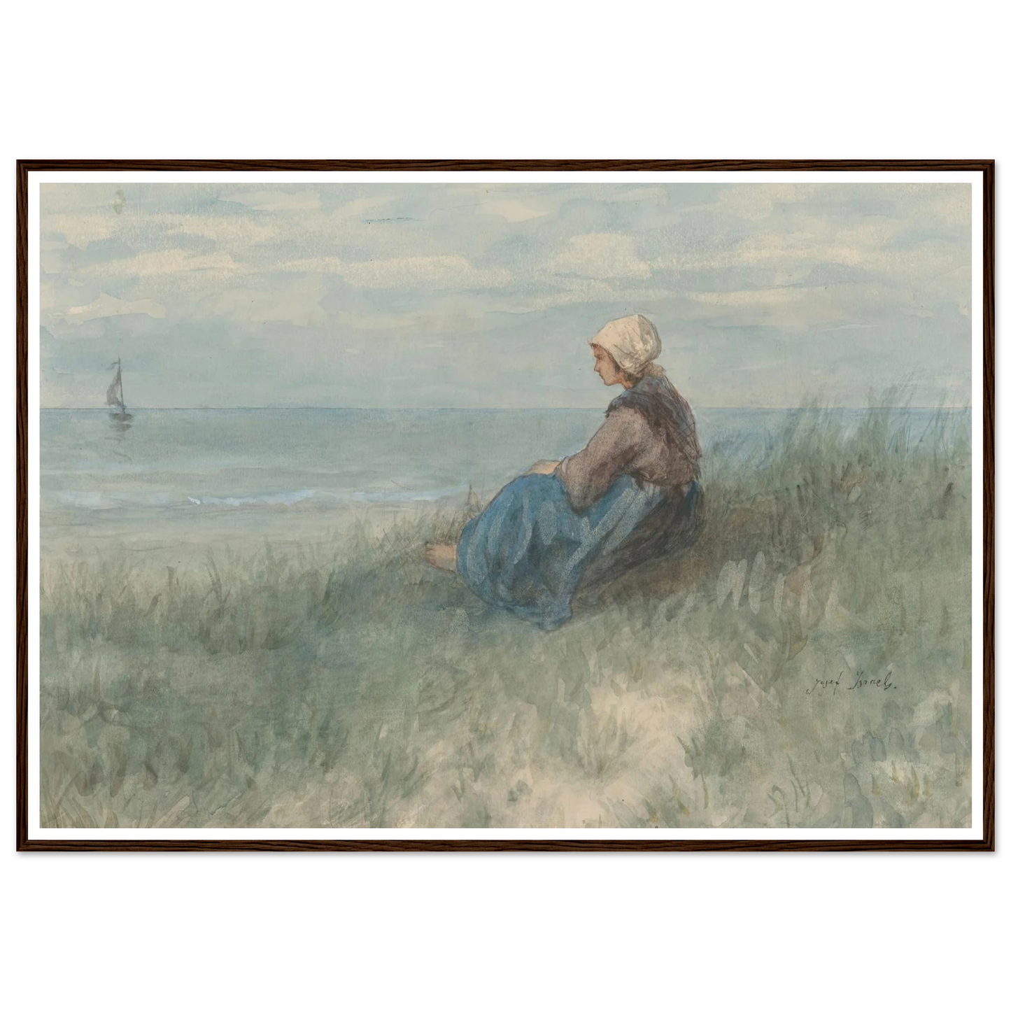 Een vrouw zit op een duin naar zee te kijken (1834 - 1911) Art Print | Jozef Israels-Quipham Collections