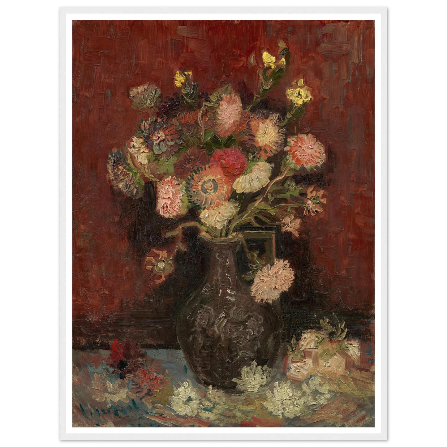 Vase with Chinese asters and gladioli (1886) Art Print | Vincent van Gogh-Quipham Collections