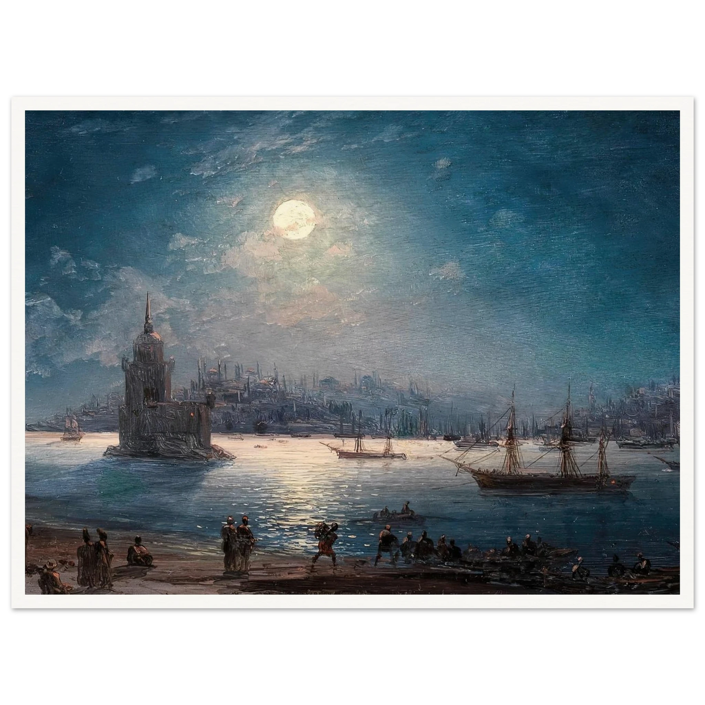 A View of the Bosporus with the Hagia Sophia and the Maiden’s Tower in the Moonlight (1884) Art Print | Ivan Konstantinovich Aivazovsky-Quipham Collections