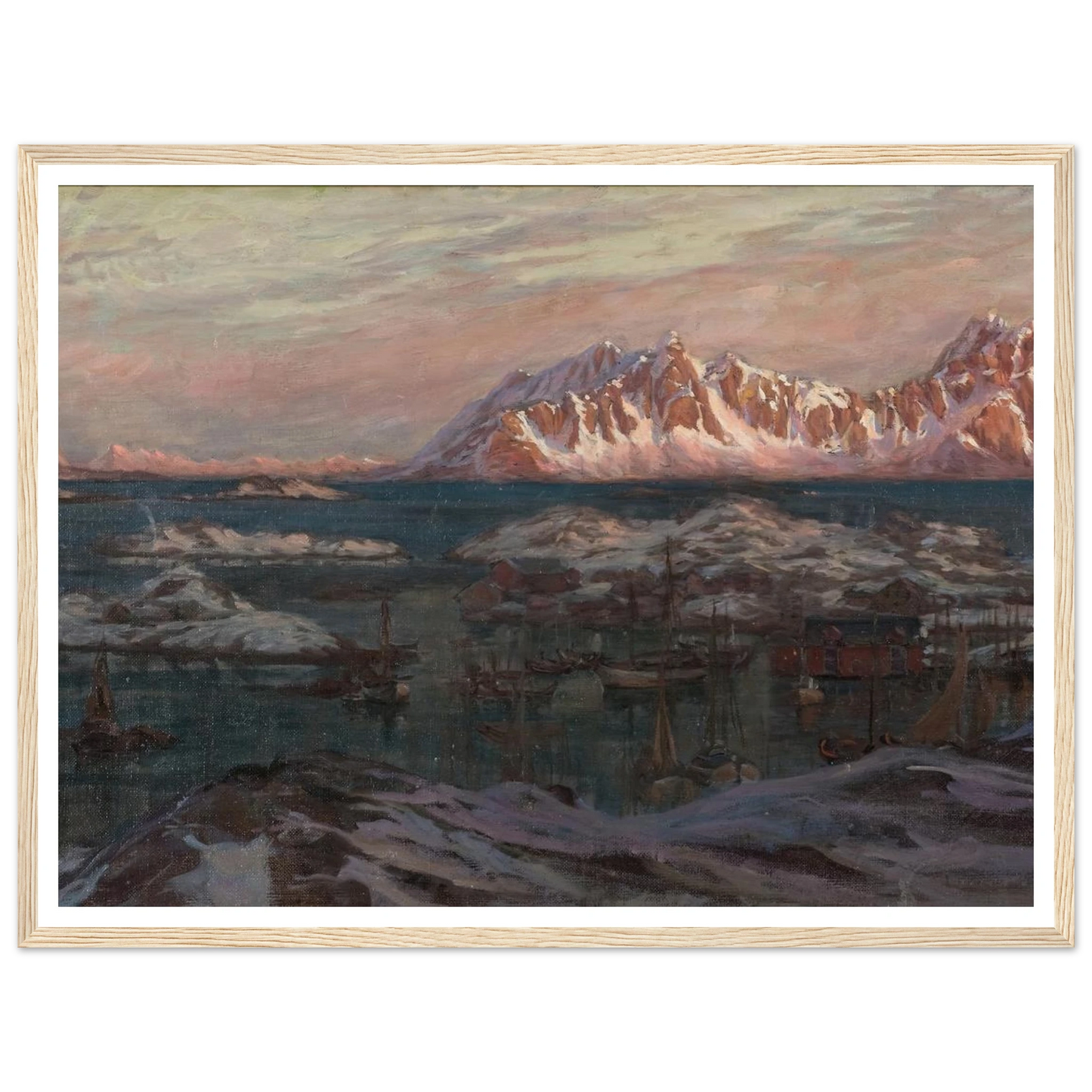 Fishing Harbour with Sunlit Mountains. Study from North Norway Art Print | Anna Boberg-Quipham Collections