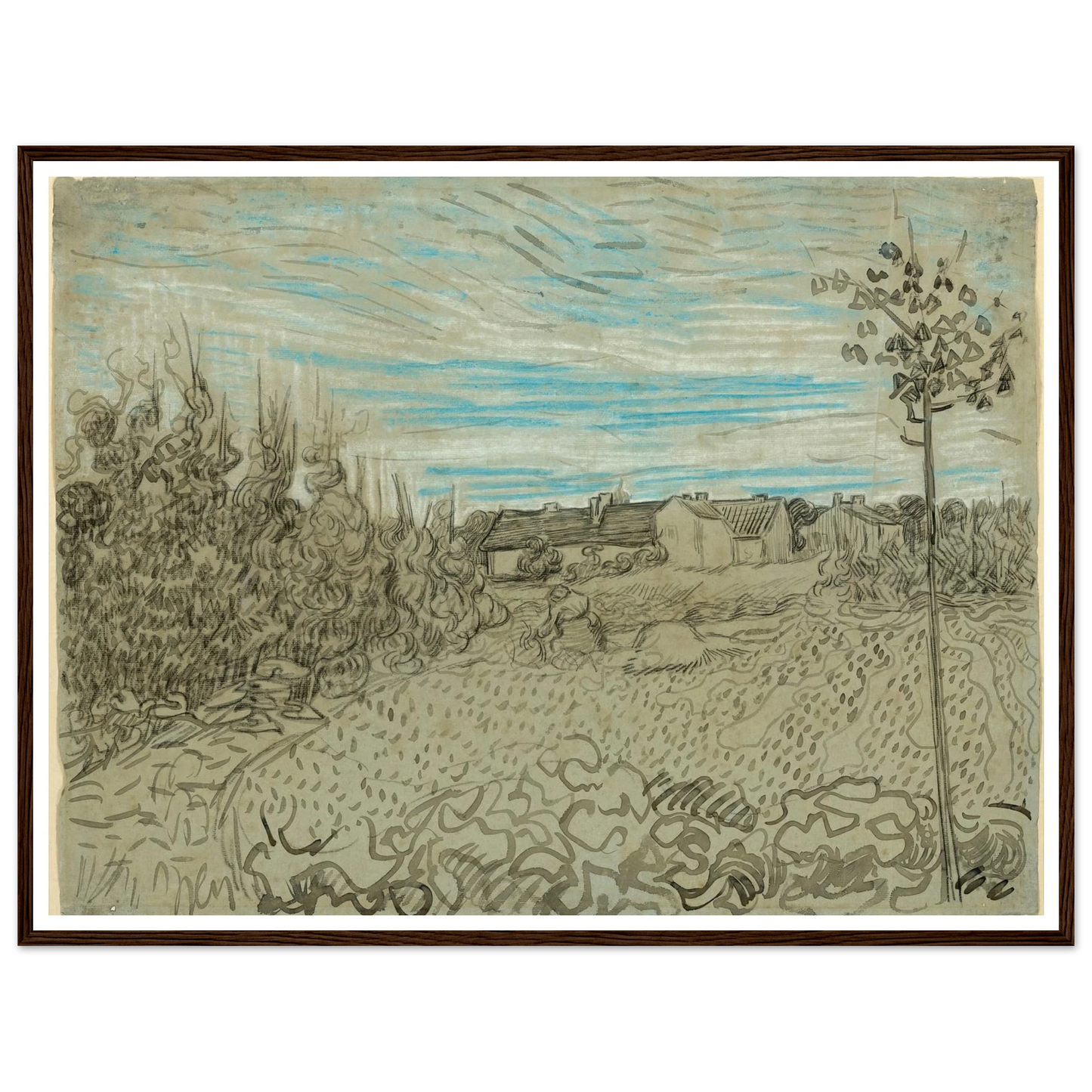 Cottages with a Woman Working in the Middle Ground (1890) Art Print | Vincent van Gogh-Quipham Collections