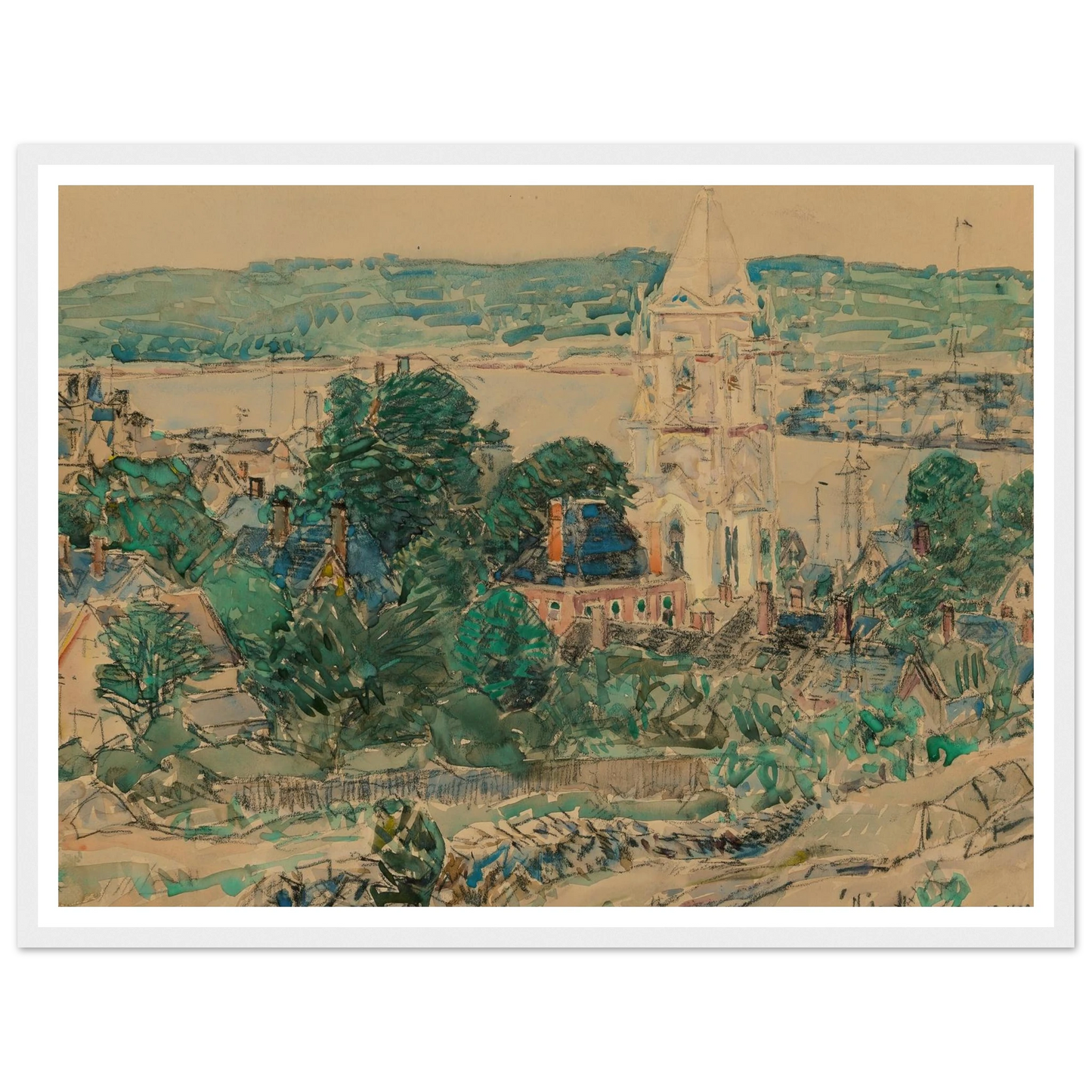 Shingling the First Baptist Church, Gloucester study (1919) Art Print | Childe Hassam-Quipham Collections