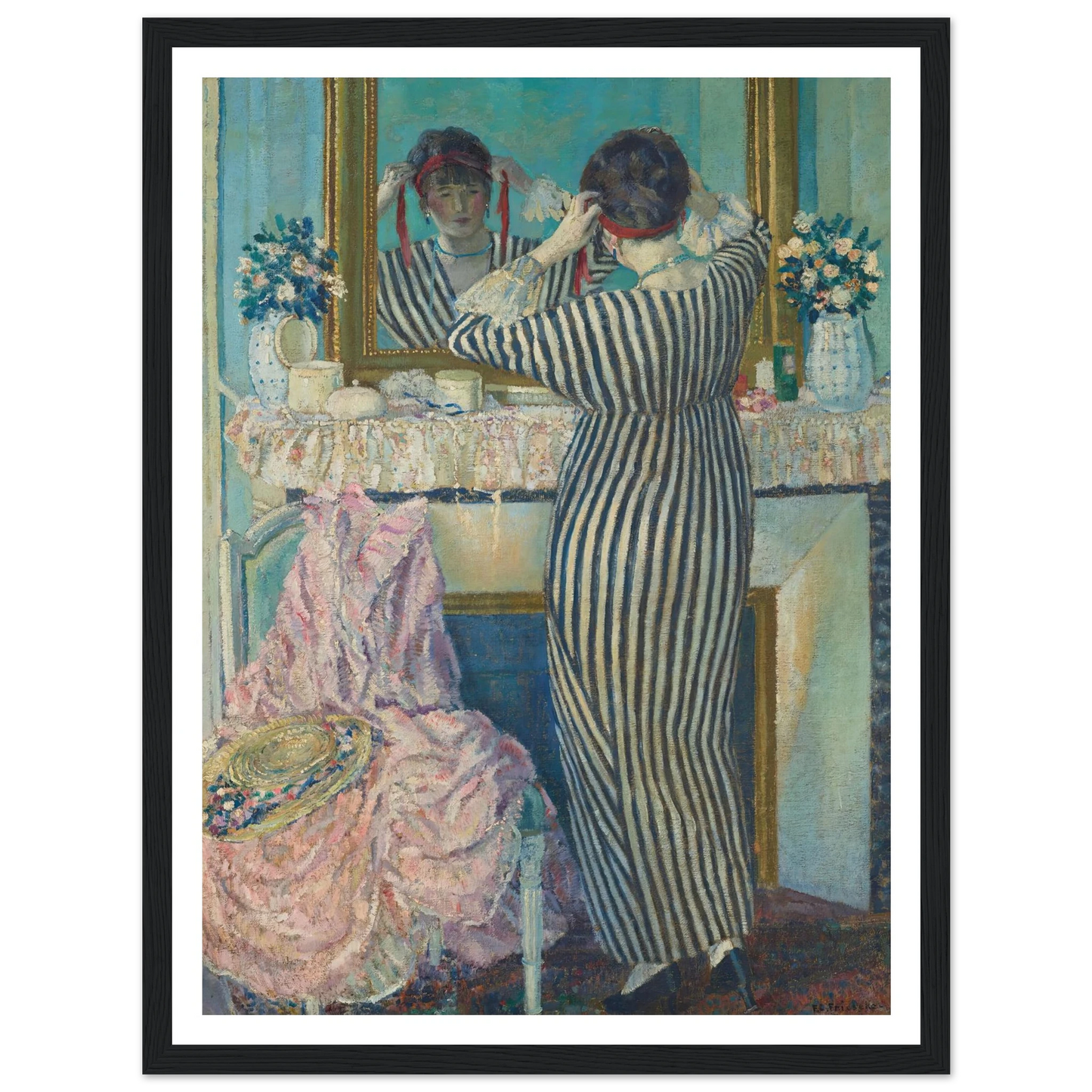 Girl Dressing Her Hair (Girl Arranging Her Headdress) (1912) Art Print | Frederick Carl Frieseke-Quipham Collections