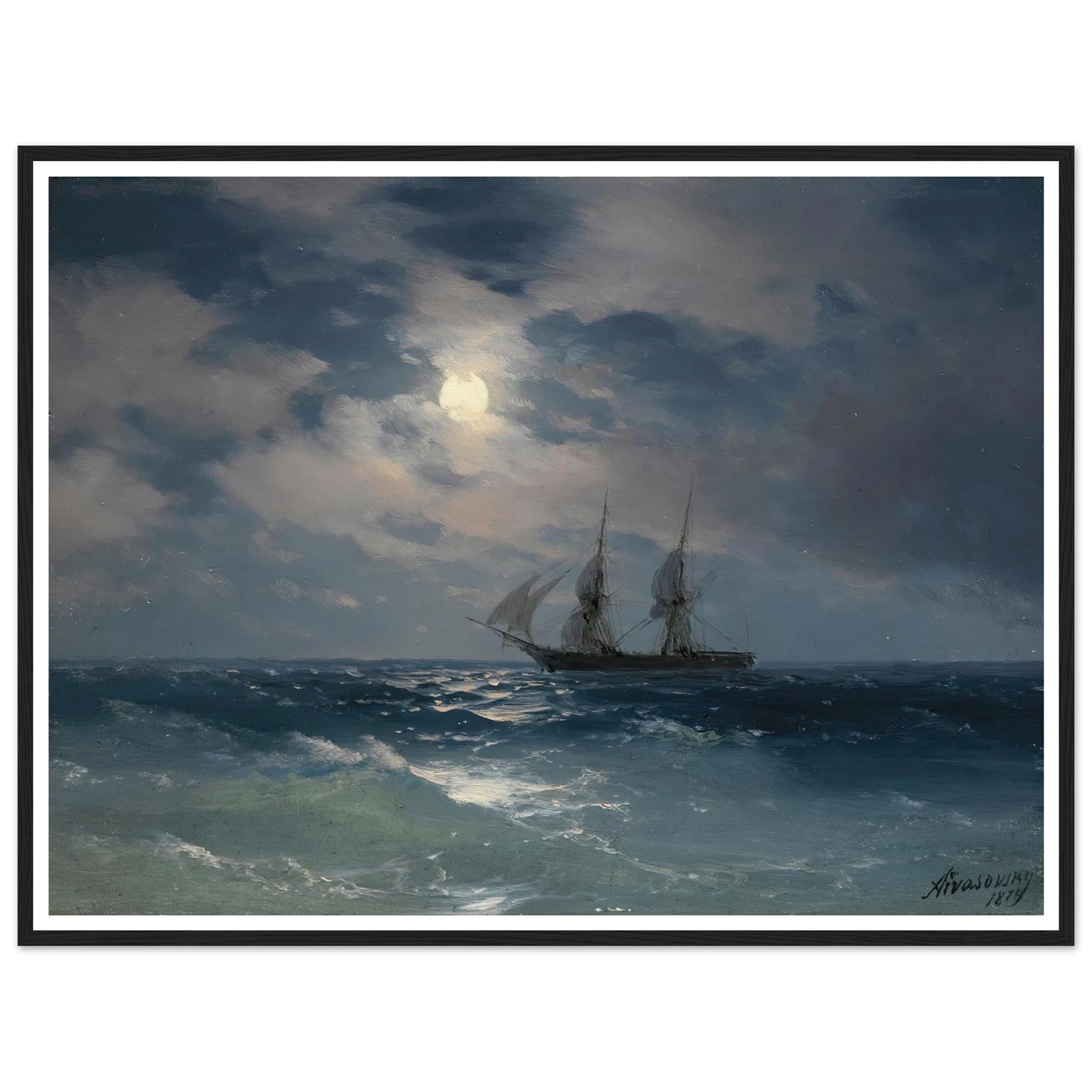 The Brig Mercury In Moonlight (1874) Art Print | Ivan Konstantinovich Aivazovsky-Quipham Collections