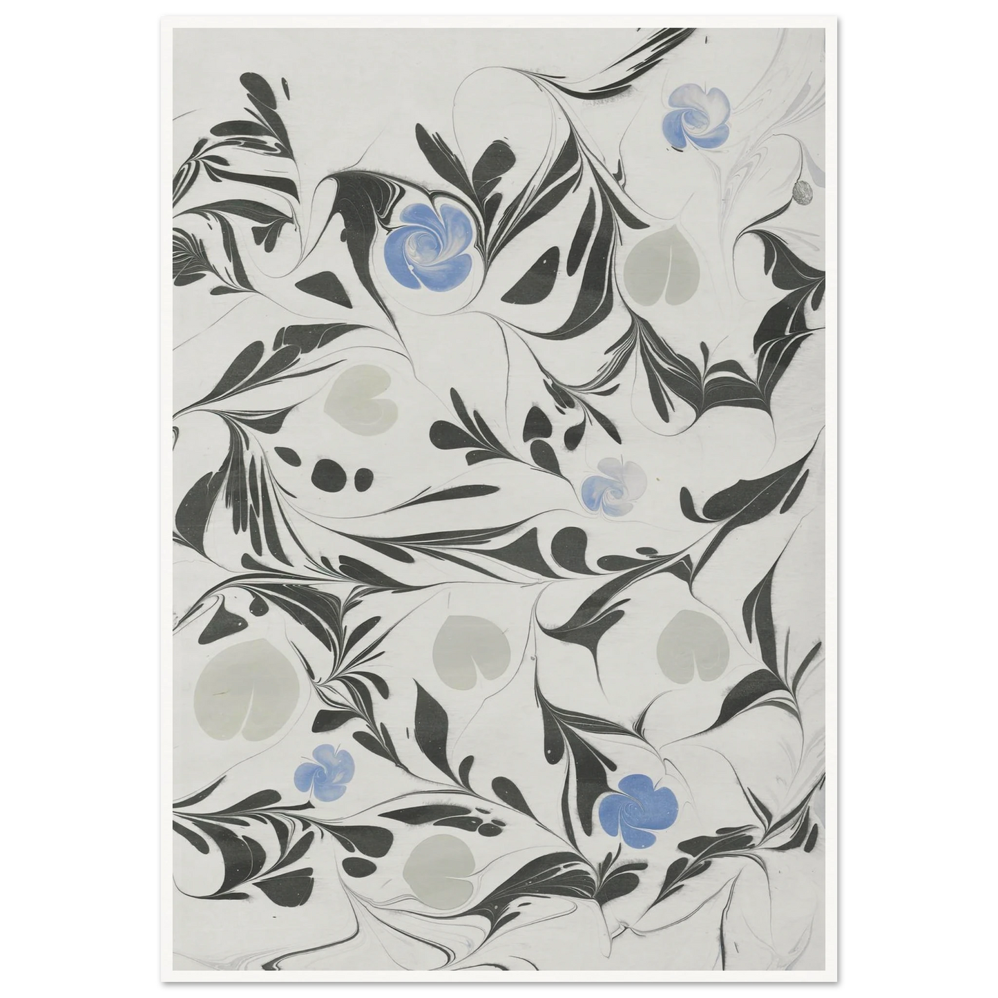 Marmorpapier (mit Blüten und herzförmigen Blättern) (1890 - 1910) Art Print | Anker Kyster-Quipham Collections