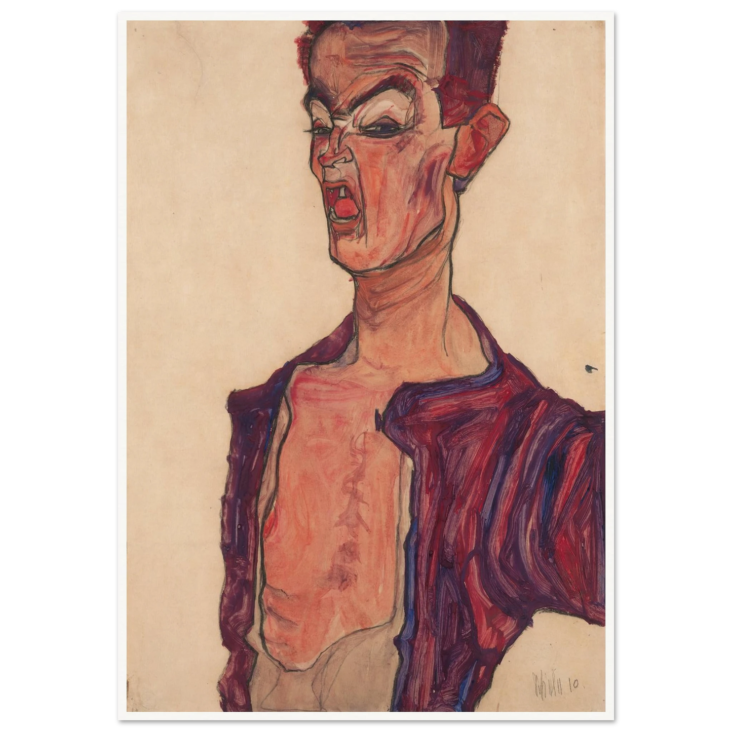 Self-Portrait, Grimacing (1910) Art Print | Egon Schiele-Quipham Collections