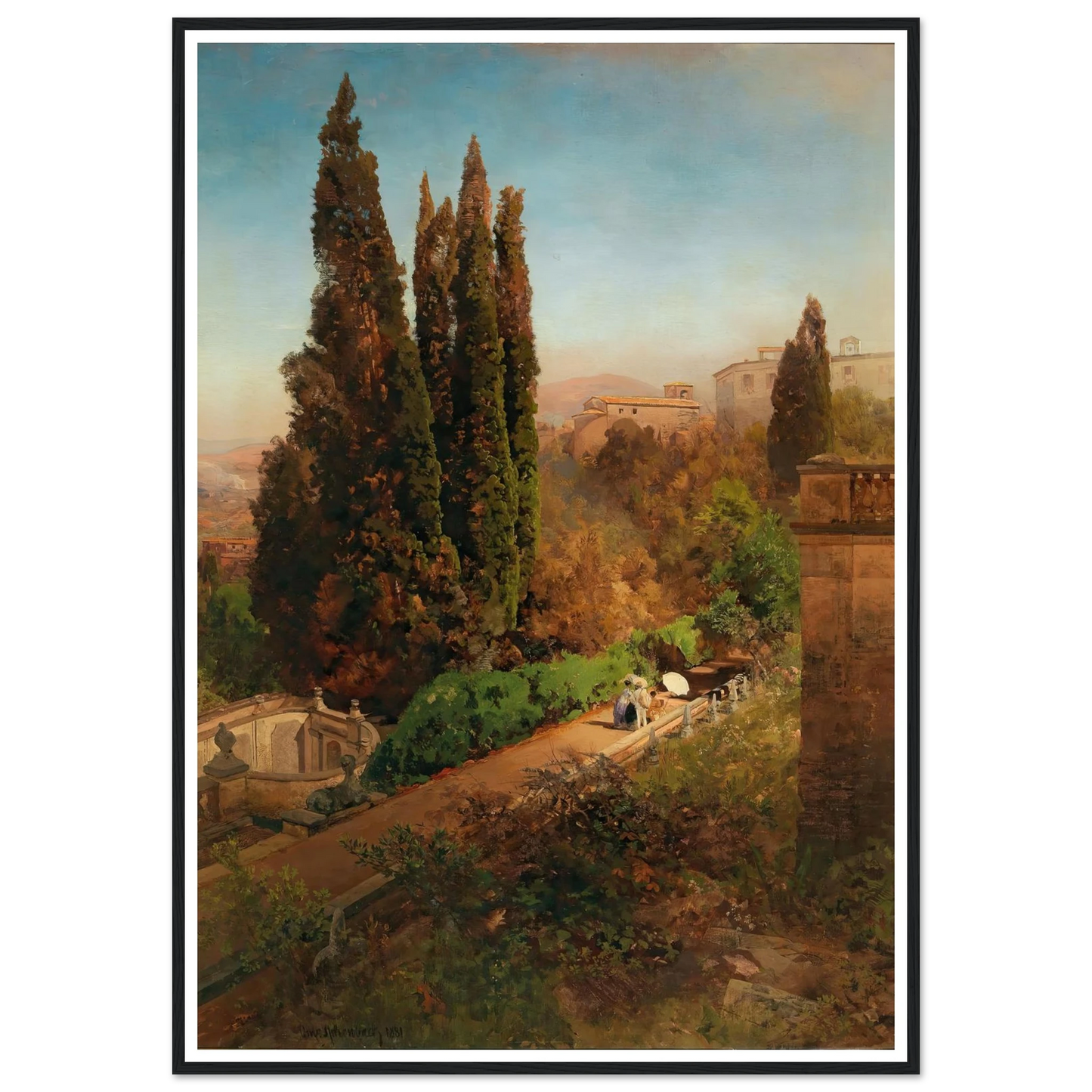 A view of the garden of Villa d’Este in Tivoli, near Rome Art Print | Oswald Achenbach-Quipham Collections