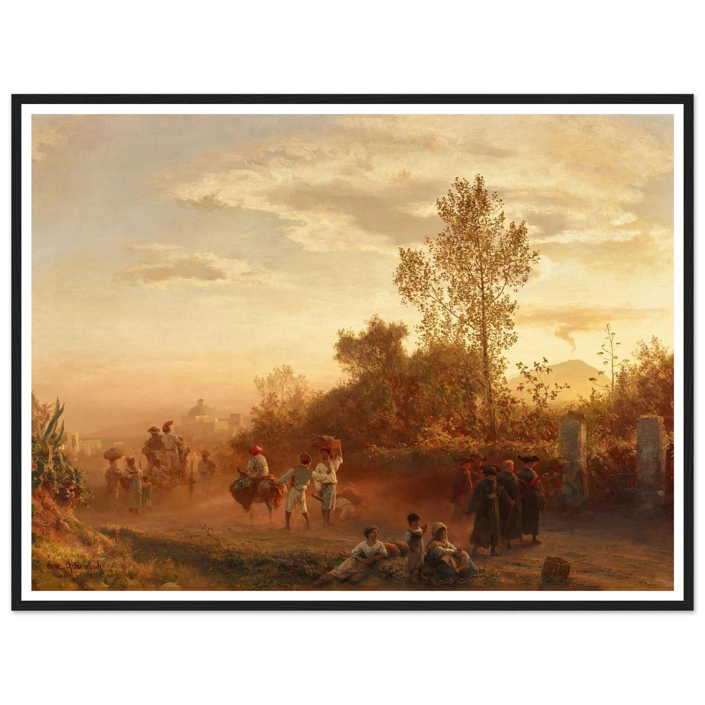Landstraße bei Neapel mit Vesuv im Hintergrund Art Print | Oswald Achenbach-Quipham Collections