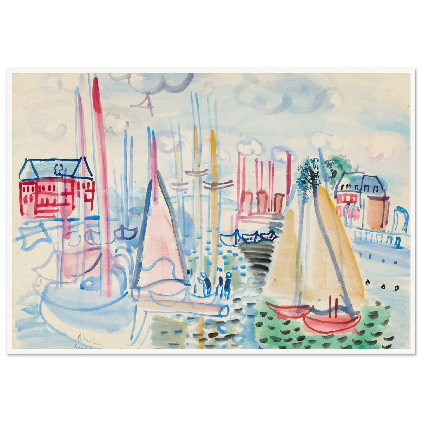 Voiliers dans le port de Deauville (1929) Art Print | Raoul Dufy-Quipham Collections