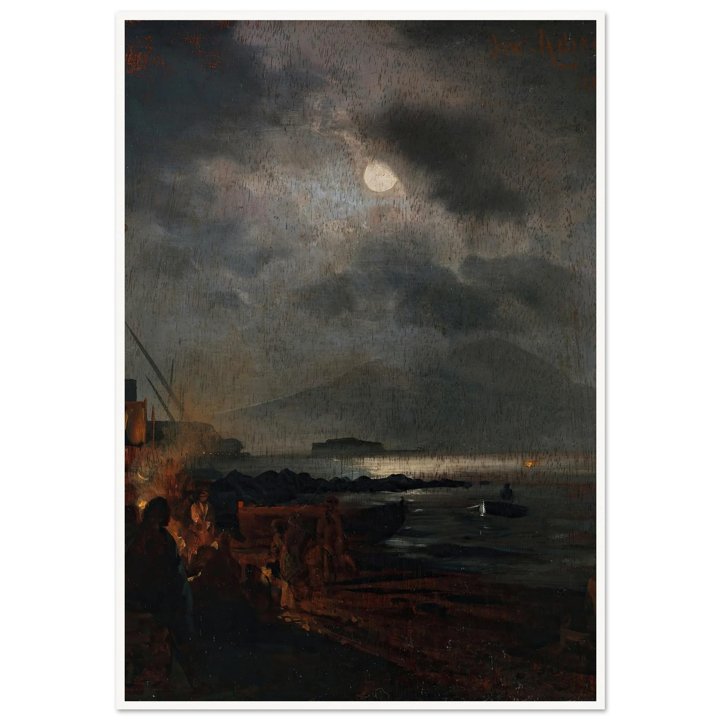 Fischer in der Bucht von Neapel bei Mondschein (1885) Art Print | Oswald Achenbach-Quipham Collections