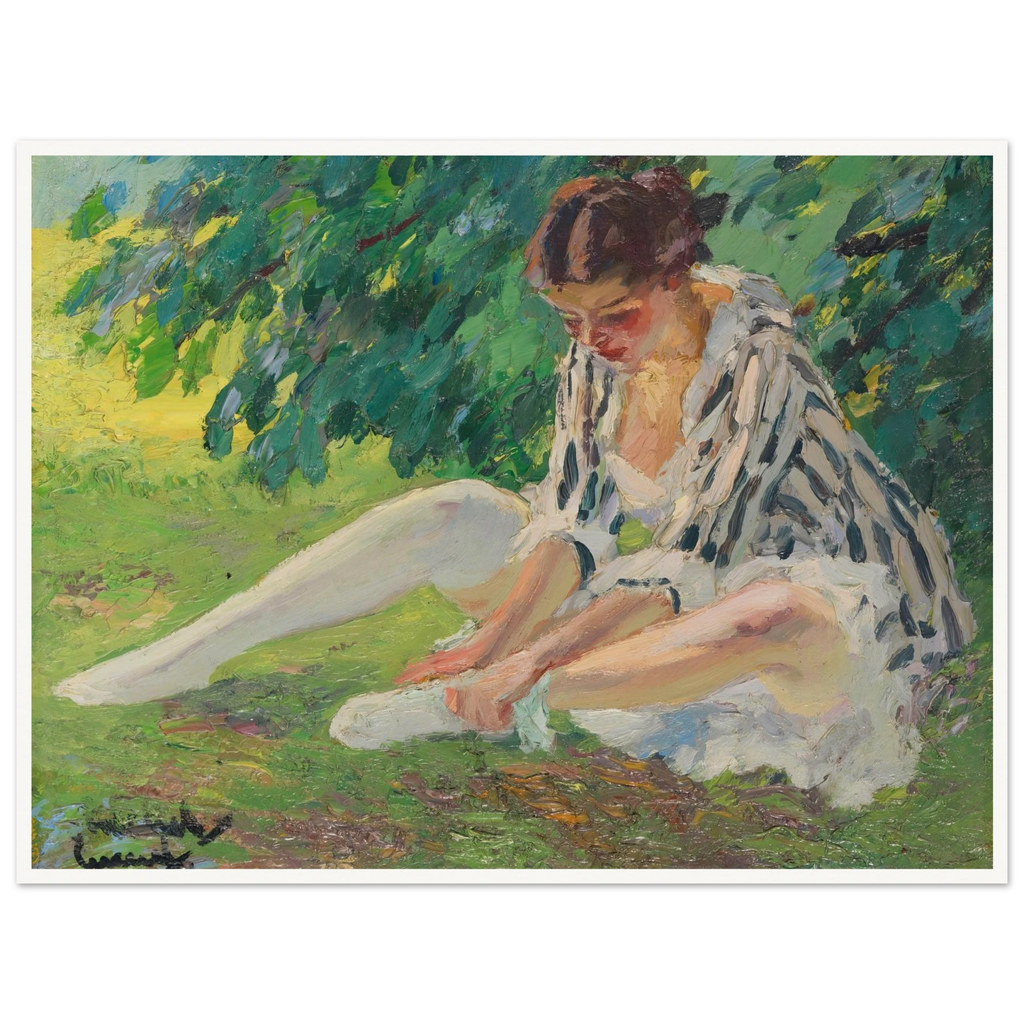 Undressing (sitting in the grass) (1910) Art Print | Edward Cucue-Quipham Collections