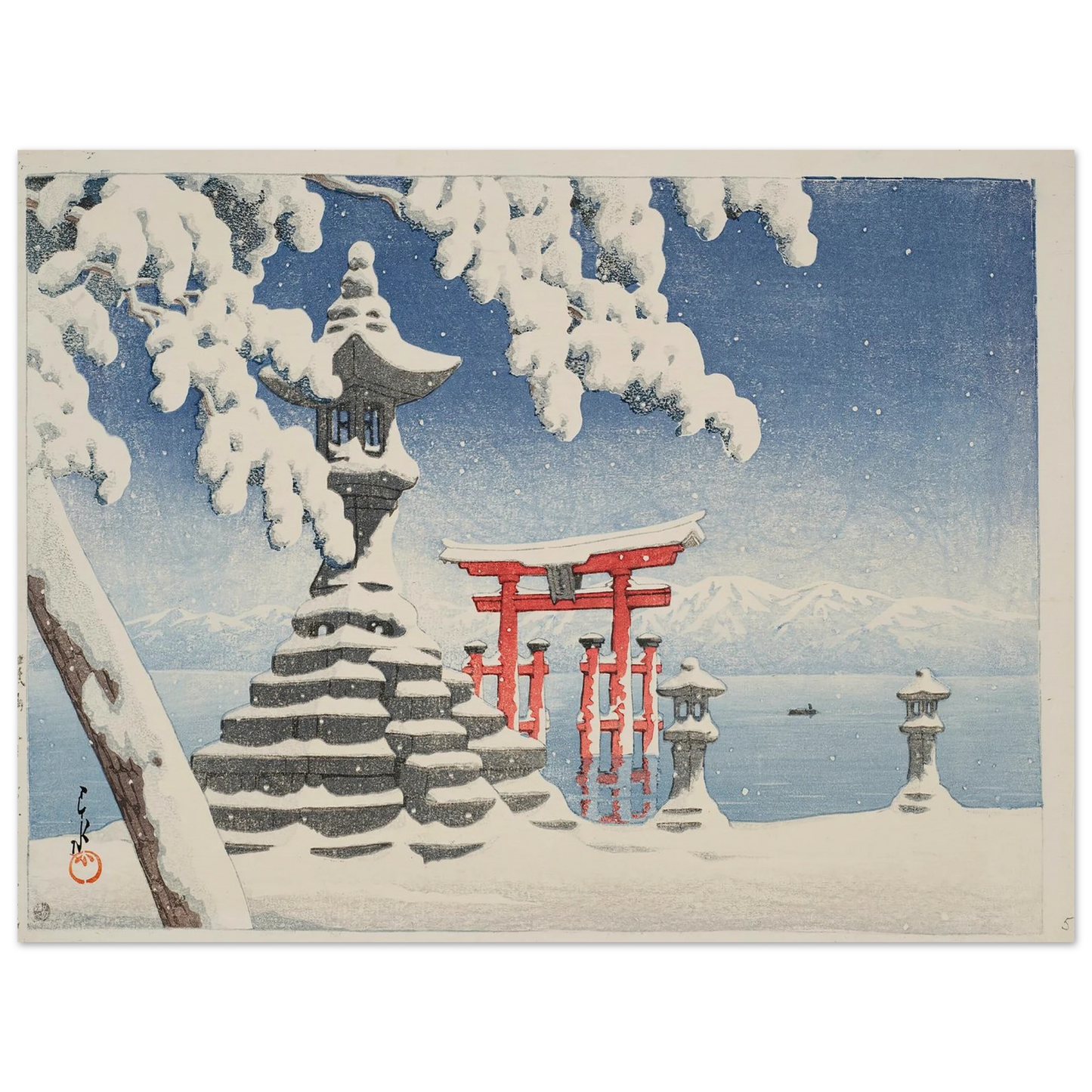 Itsukushima no yuki (Snow at Itsukushima) (1932) Art Print | Kawase Hasui-Quipham Collections