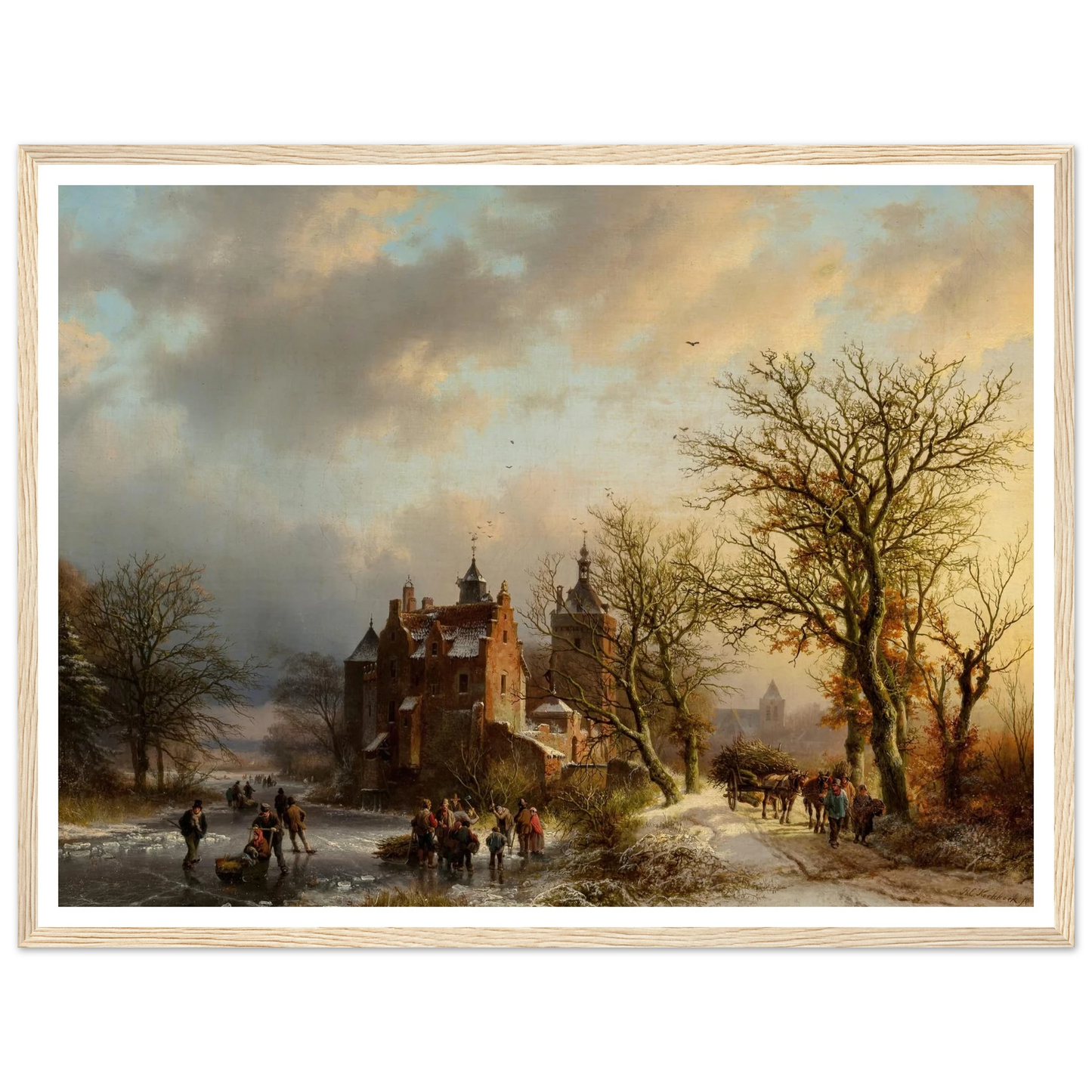 Winter landscape with wood gatherers and skaters (1854) Art Print | Barend Cornelis Koekkoek-Quipham Collections