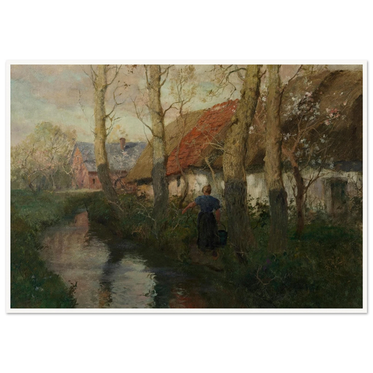 A River in Normandy with a Woman Carrying Water (circa 1894-1898) Art Print | Frits Thaulow-Quipham Collections