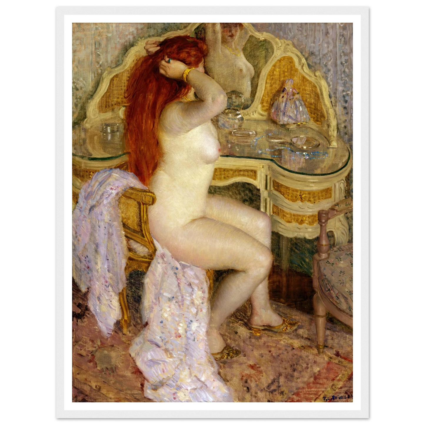 Nude Seated at Her Dressing Table (1909) Art Print | Frederick Carl Frieseke-Quipham Collections