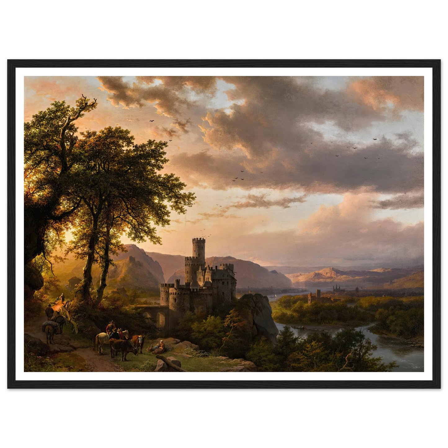 A hilly landscape with castle and travelers on a path (1855) Art Print | Barend Cornelis Koekkoek-Quipham Collections