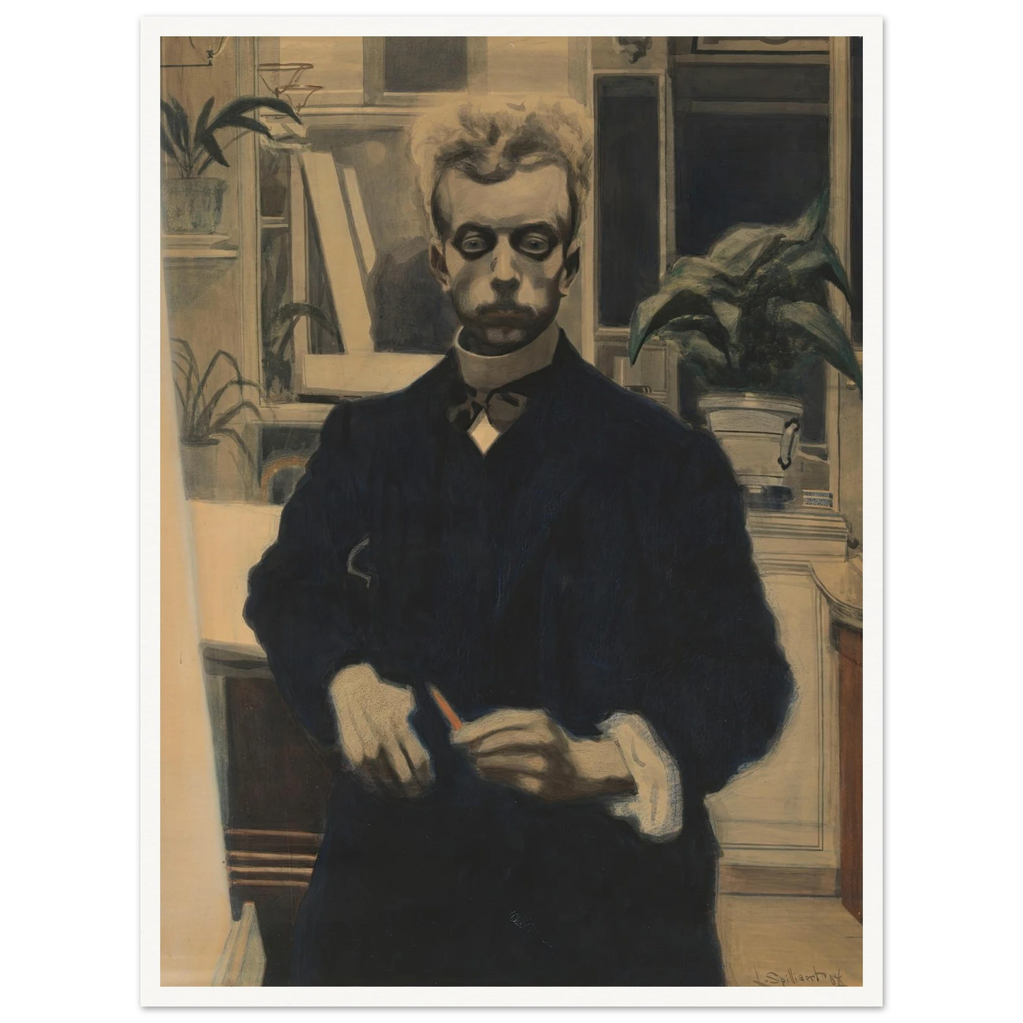 Zelfportret met rood potlood (1908) Art Print | Leon Spilliaert-Quipham Collections