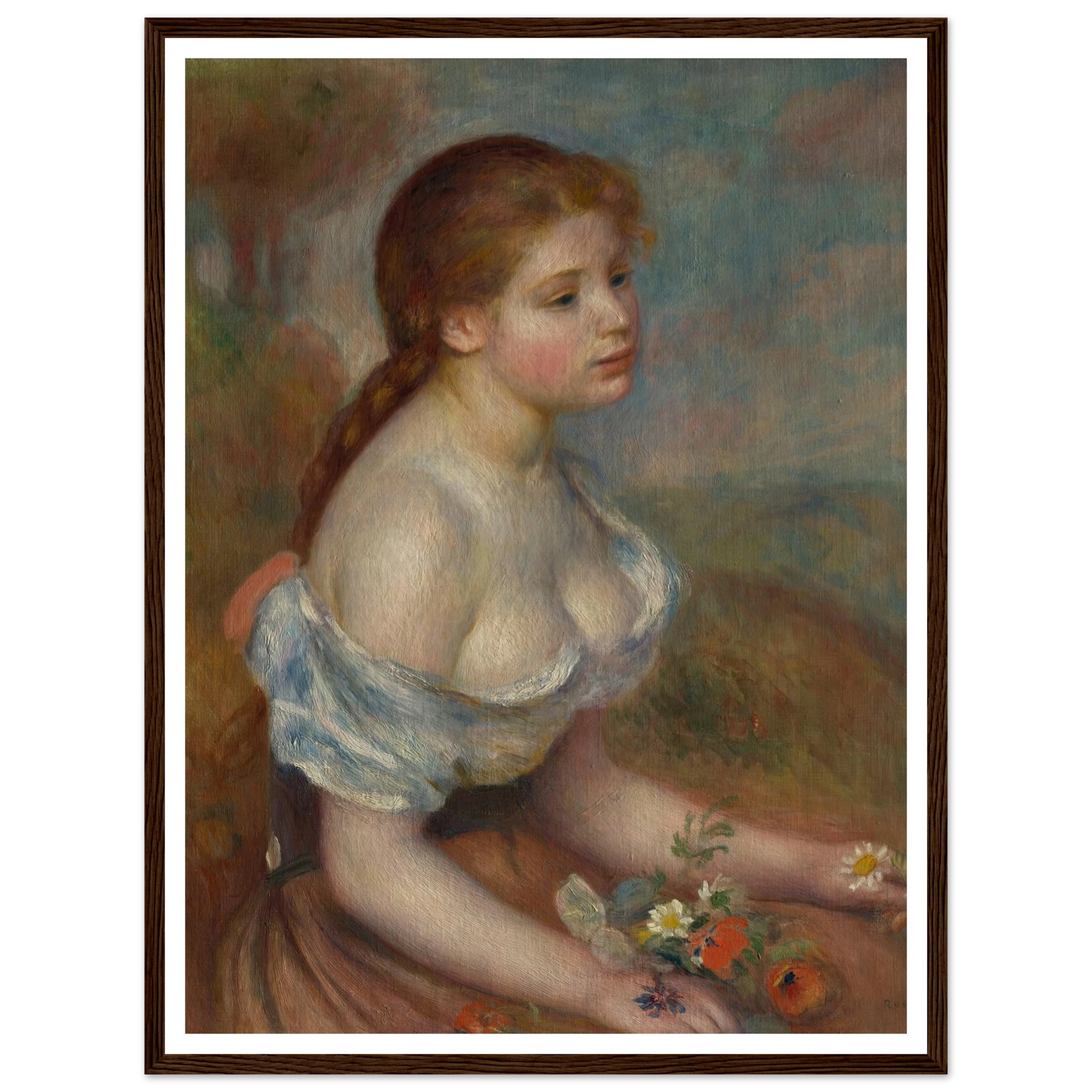 A Young Girl with Daisies (1889) Art Print | Pierre Auguste Renoir-Quipham Collections