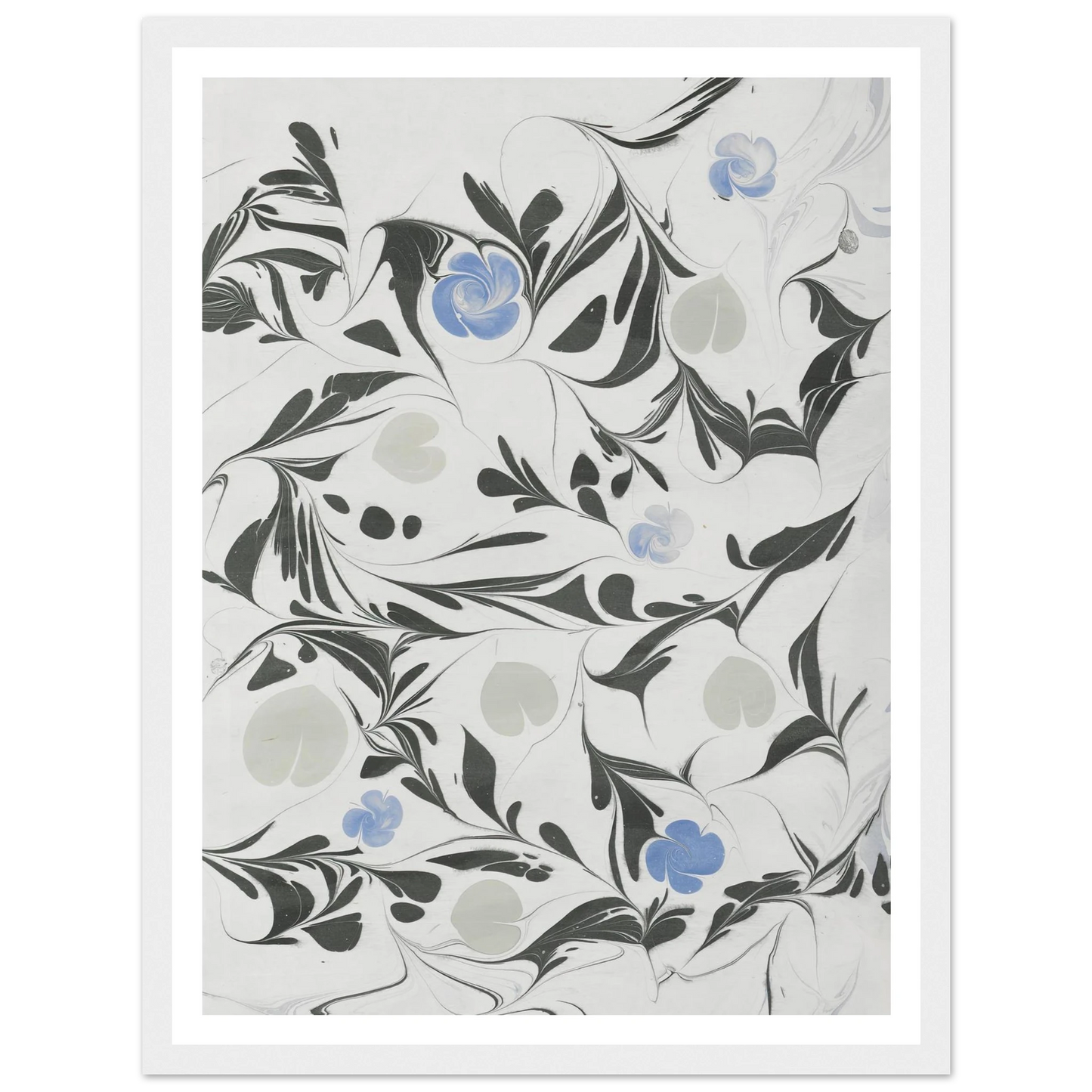 Marmorpapier (mit Blüten und herzförmigen Blättern) (1890 - 1910) Art Print | Anker Kyster-Quipham Collections