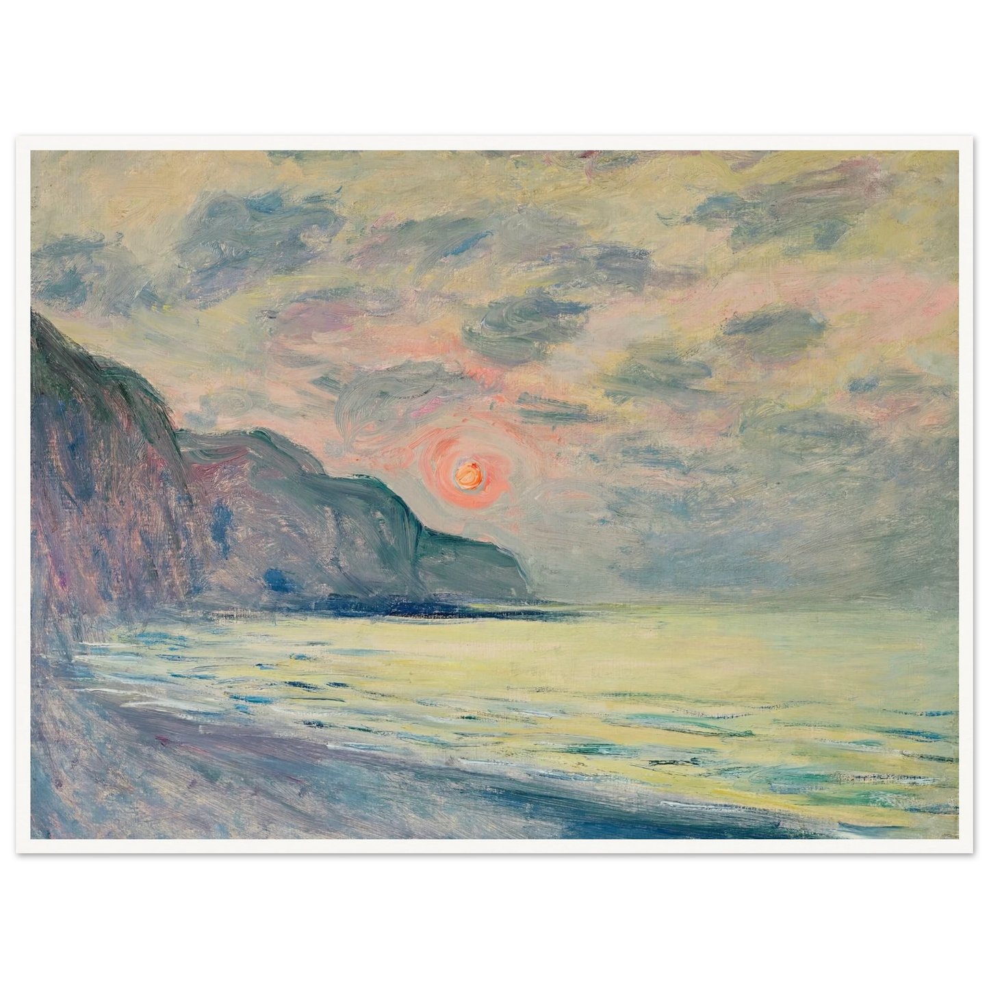 Soleil couchant, temps brumeux, Pourville (1882) Art Print | Claude Monet-Quipham Collections