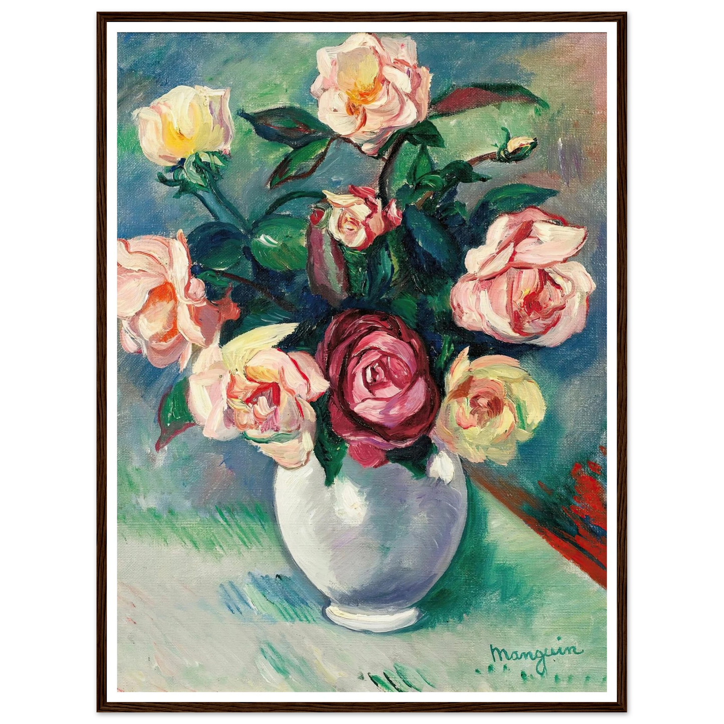 Bouquet De Roses Dans Un Vase Blanc (1912) Art Print | Henri Manguin-Quipham Collections