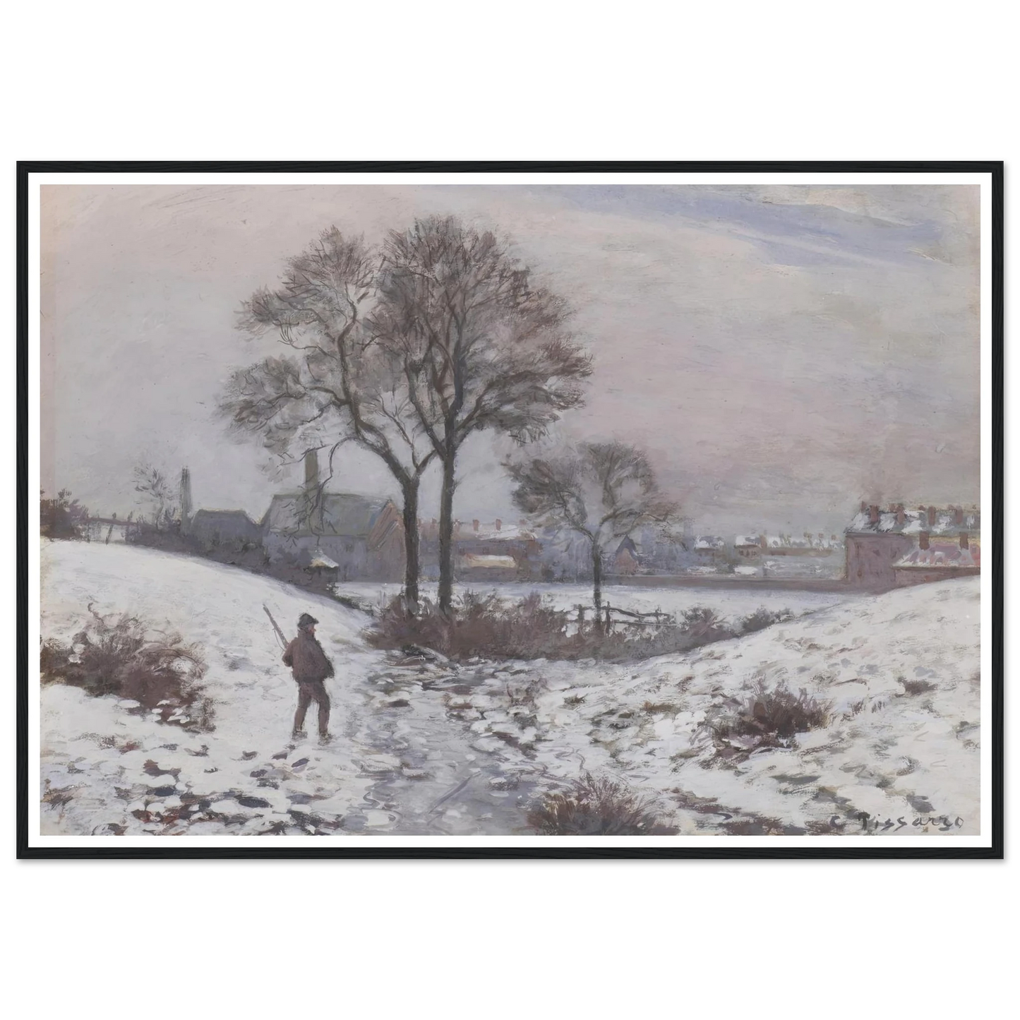Chasseur en hiver, paysage à Norwood (1870) Art Print | Camille Pissarro-Quipham Collections