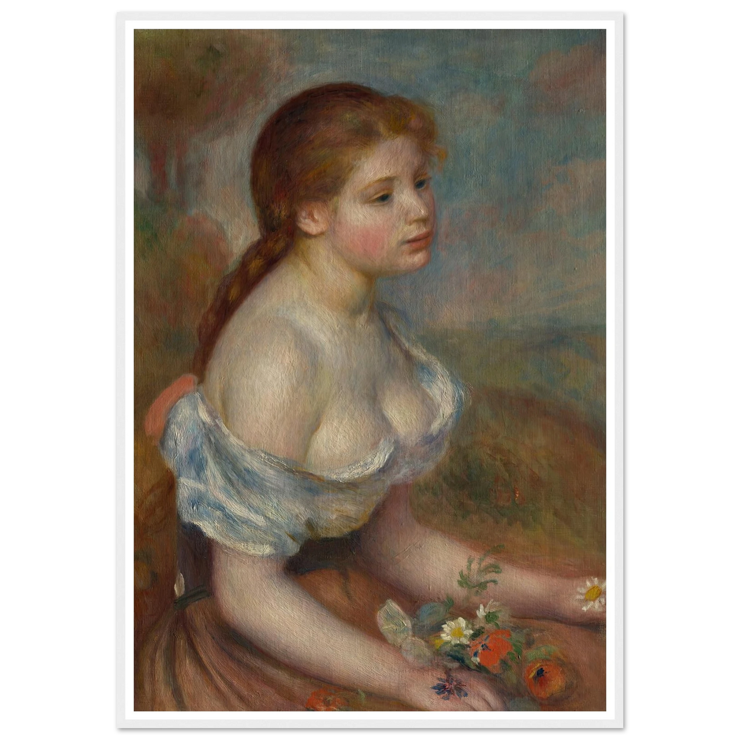A Young Girl with Daisies (1889) Art Print | Pierre Auguste Renoir-Quipham Collections