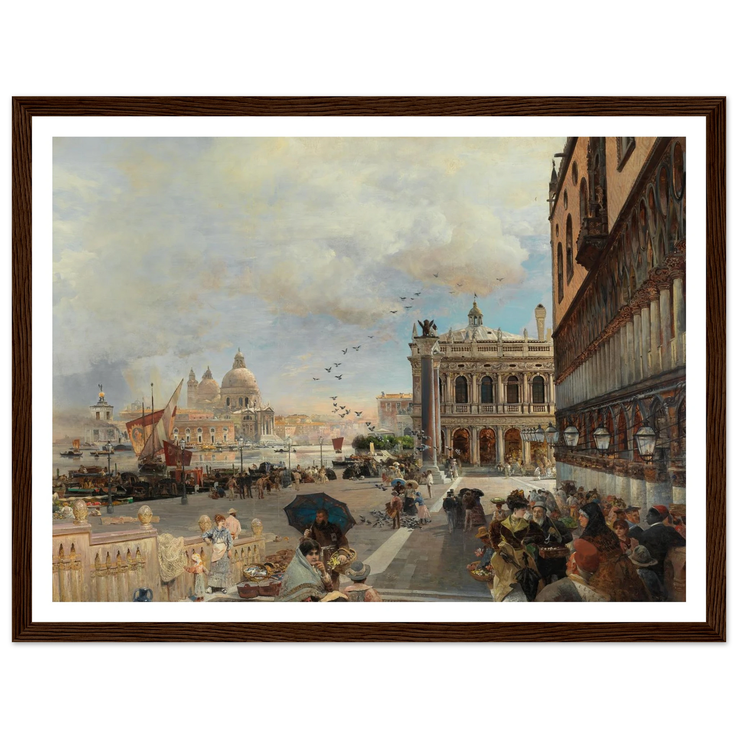 Venice, A View Of The Piazzetta, With The Biblioteca Marciana, Santa Maria Della Salute And The Dogana Art Print | Oswald Achenbach-Quipham Collections