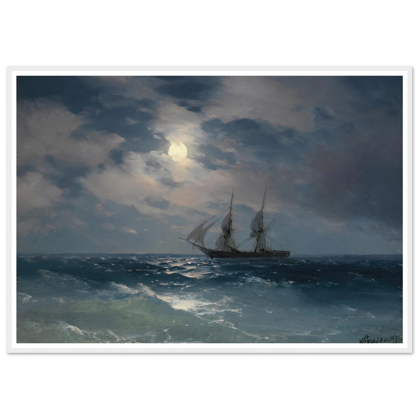 The Brig Mercury In Moonlight (1874) Art Print | Ivan Konstantinovich Aivazovsky-Quipham Collections